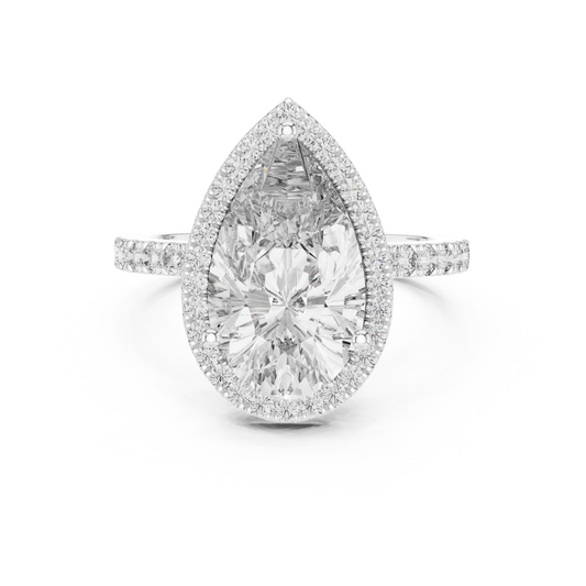 Pear Cut Halo Diamond Engagement Ring with Pavé Band