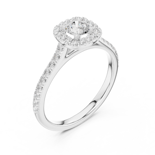 Petite Cushion Halo Diamond Ring with Pavé Band