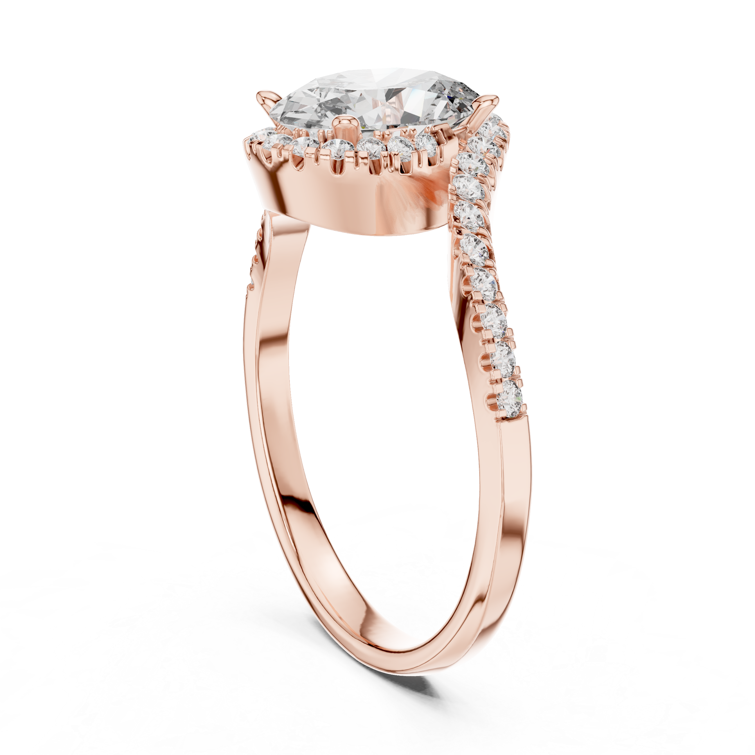 Oval Halo Lab-Grown Diamond Ring with Pavé Band