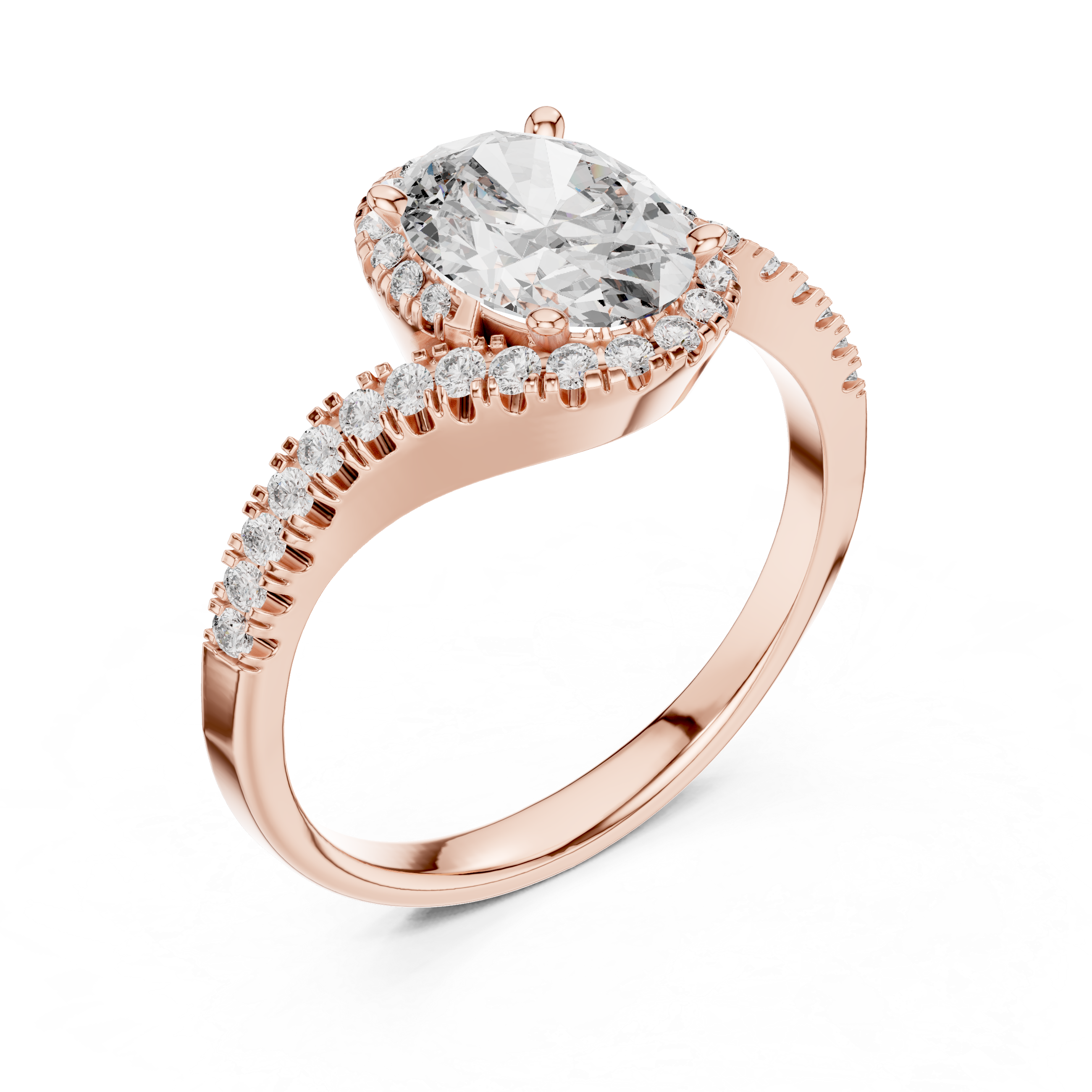 Oval Halo Lab-Grown Diamond Ring with Pavé Band