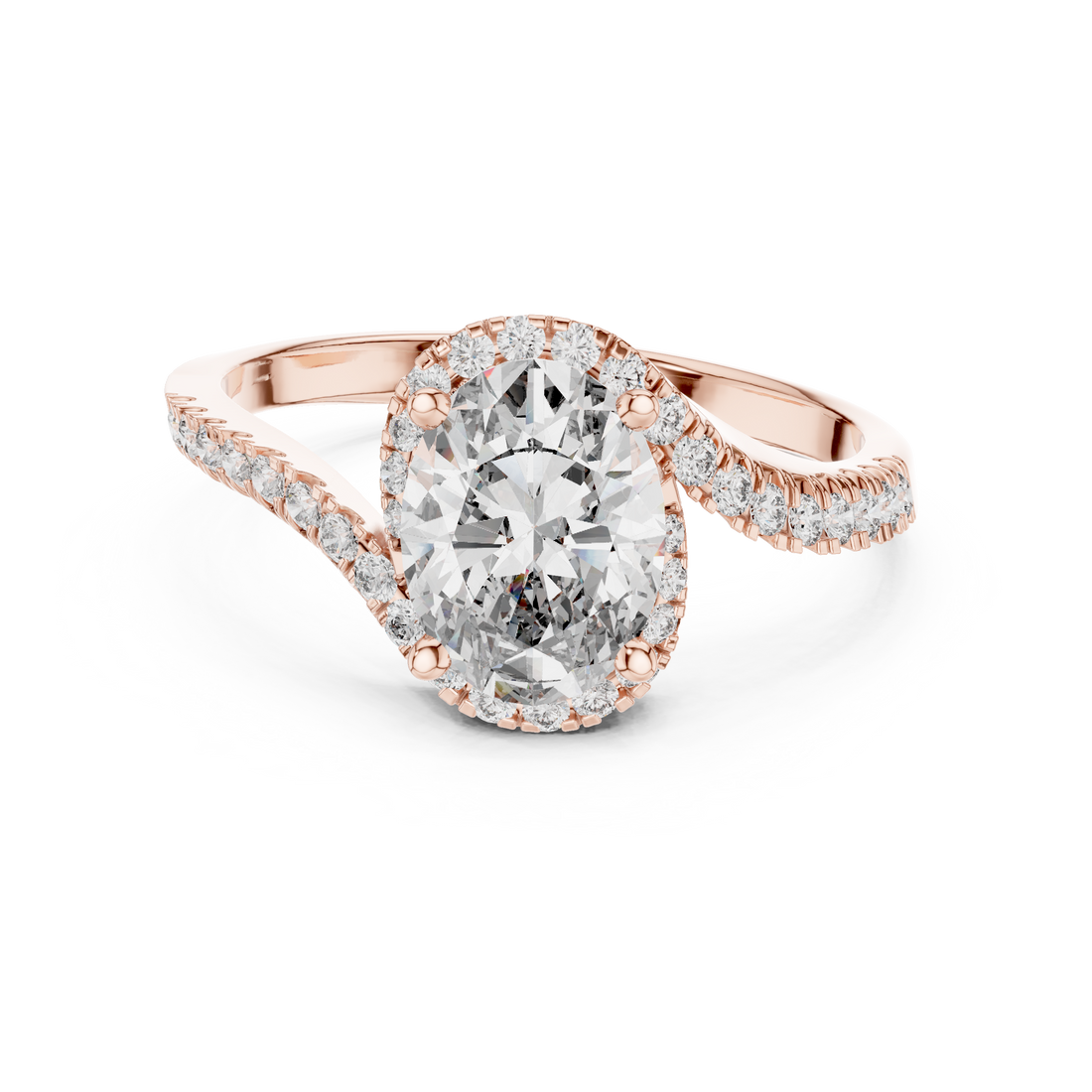 Oval Halo Lab-Grown Diamond Ring with Pavé Band