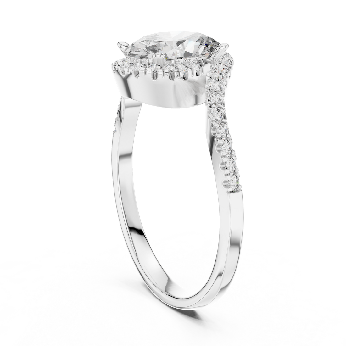 Oval Halo Lab-Grown Diamond Ring with Pavé Band