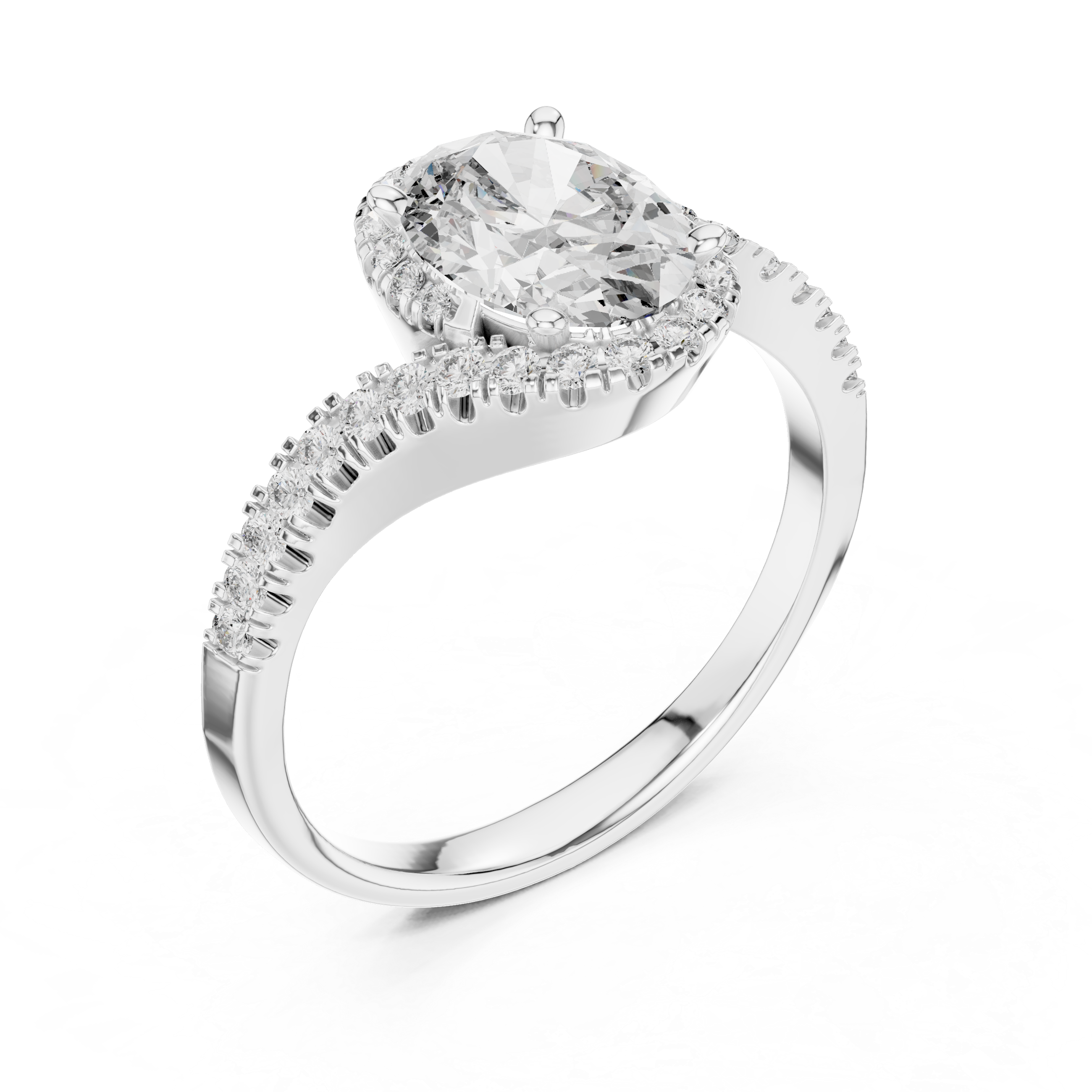 Oval Halo Lab-Grown Diamond Ring with Pavé Band