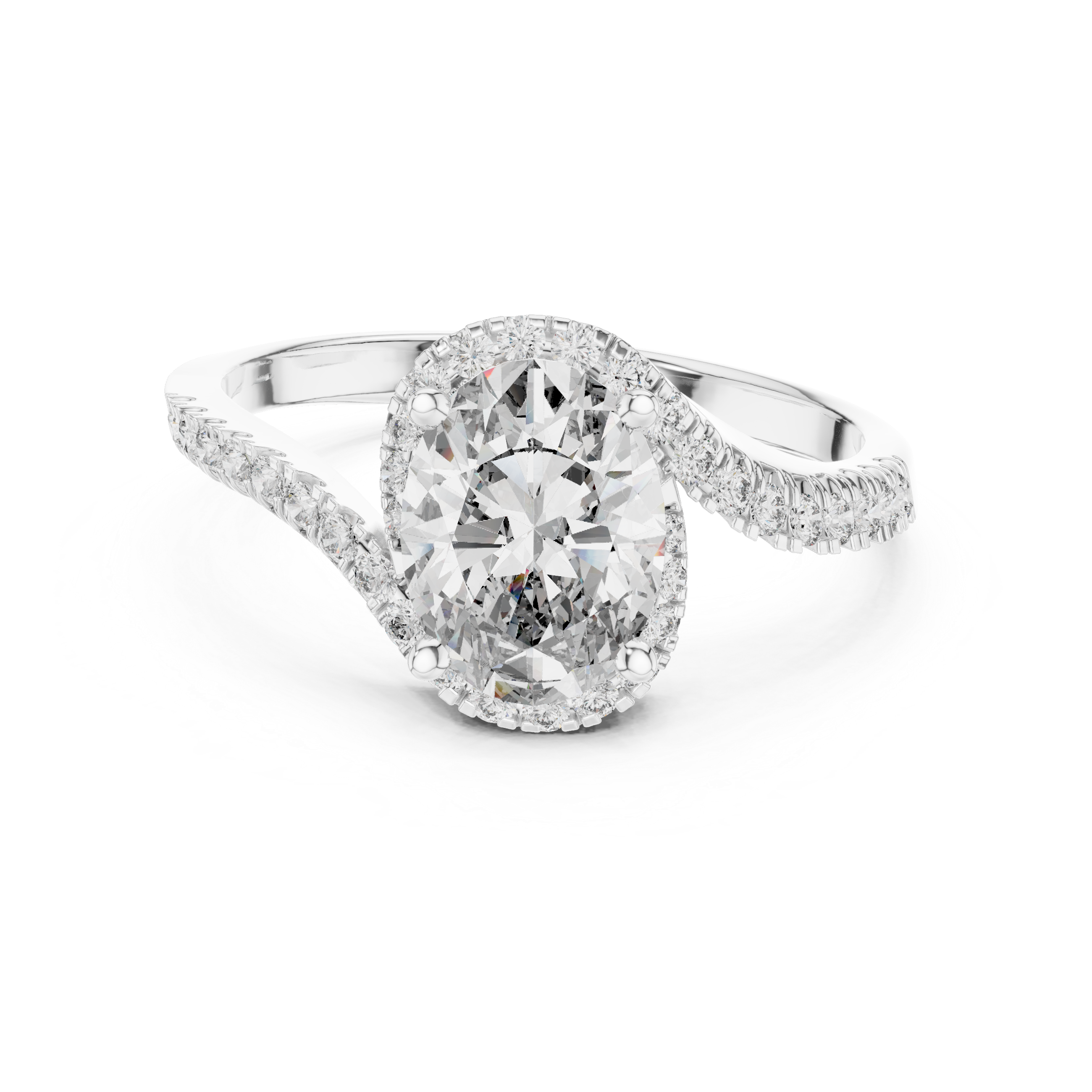 Oval Halo Lab-Grown Diamond Ring with Pavé Band