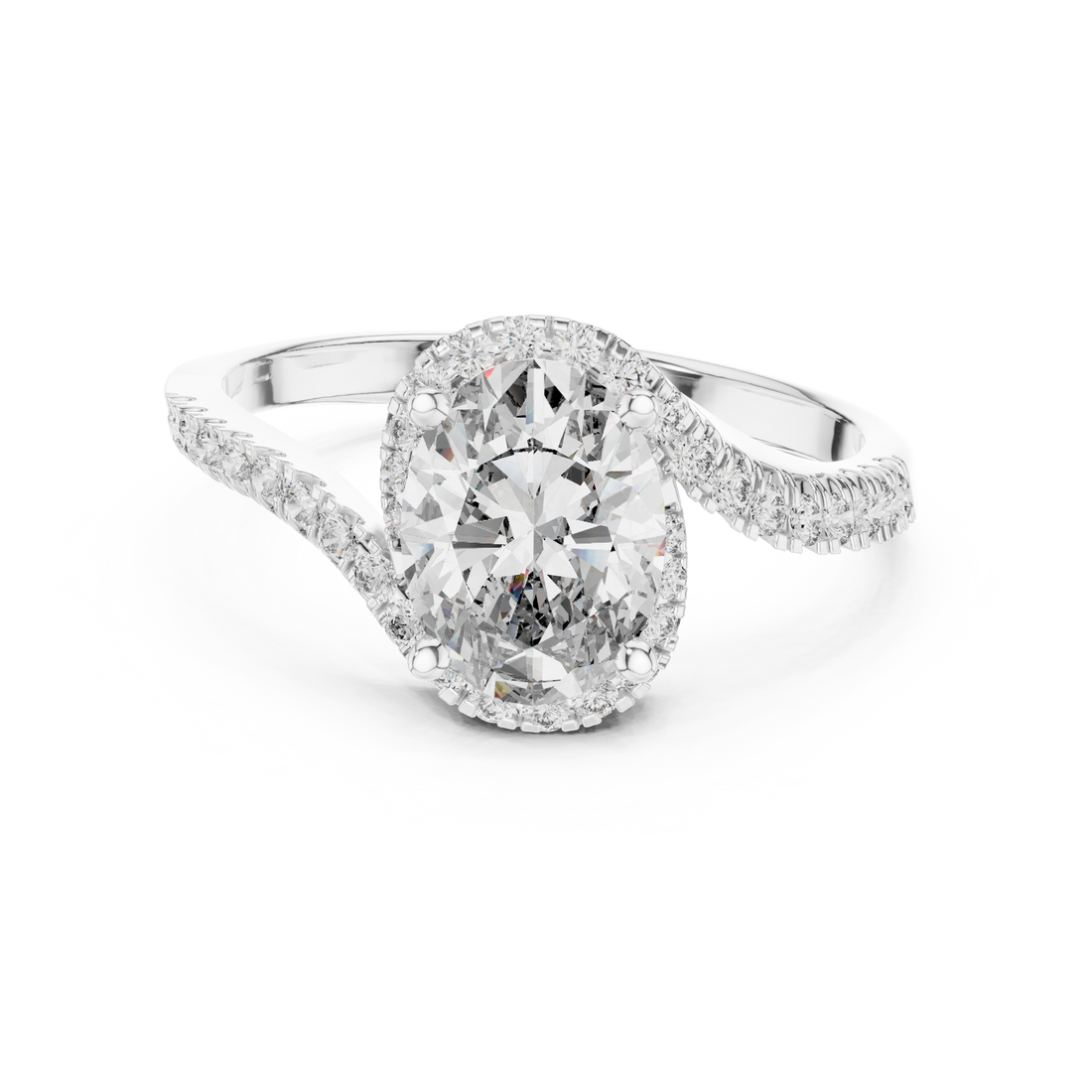 Oval Halo Lab-Grown Diamond Ring with Pavé Band