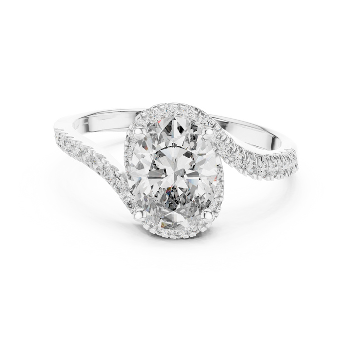 Oval Halo Lab-Grown Diamond Ring with Pavé Band
