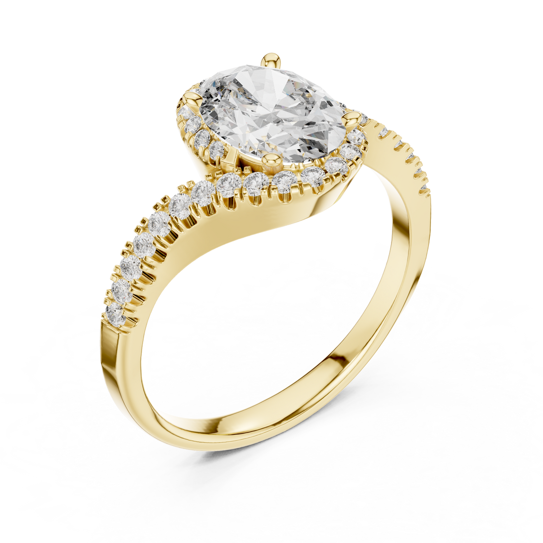 Oval Halo Lab-Grown Diamond Ring with Pavé Band