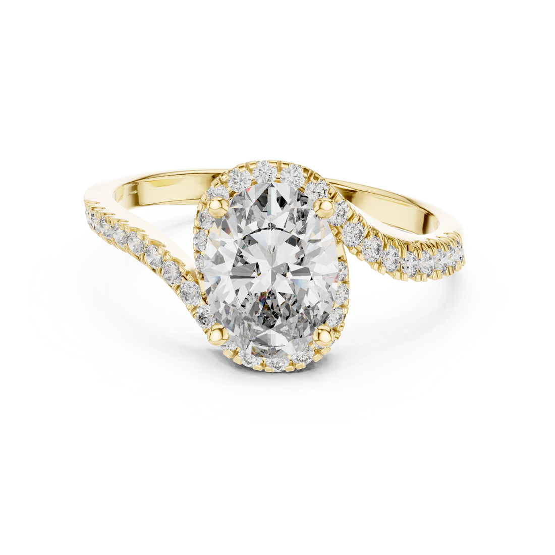 Oval Halo Lab-Grown Diamond Ring with Pavé Band