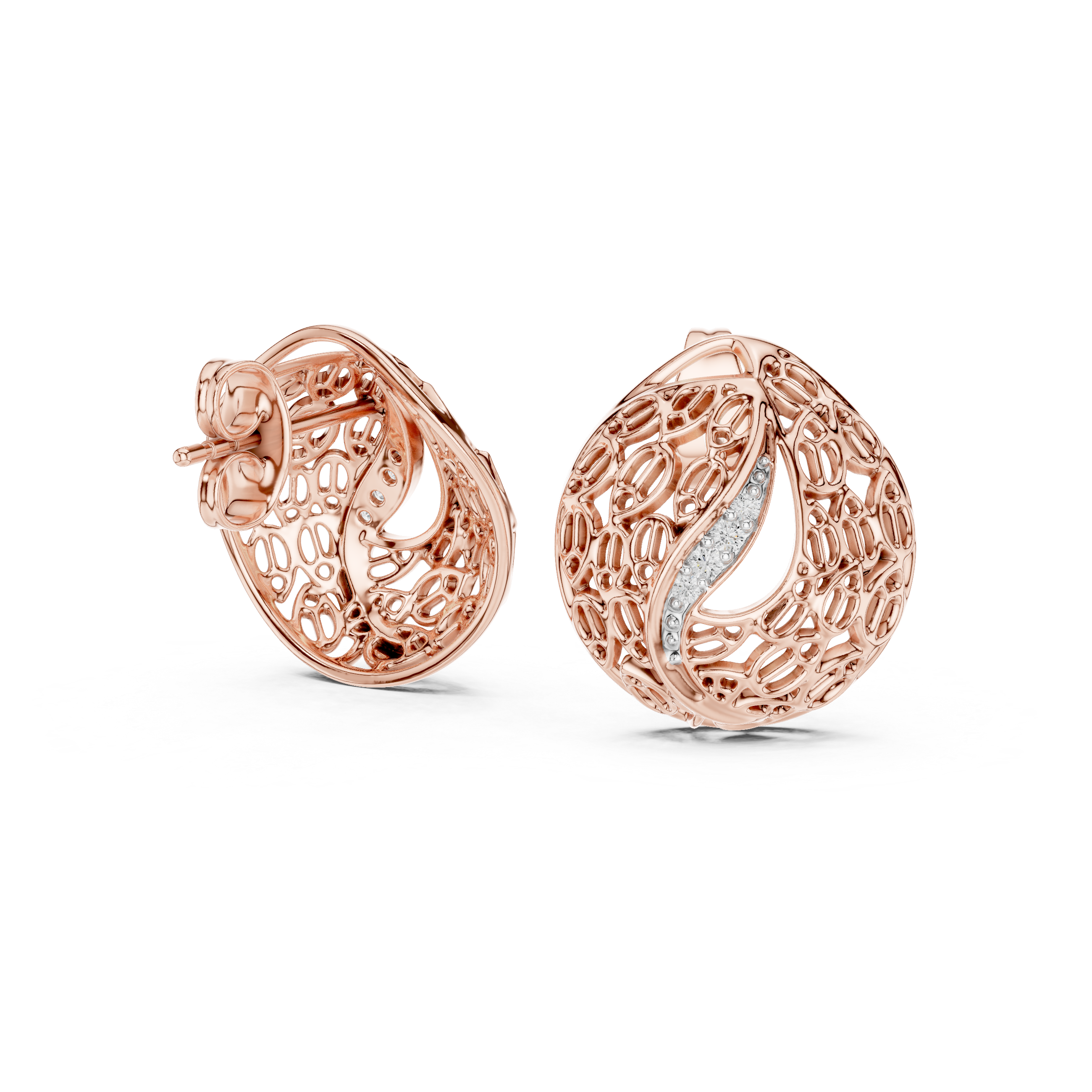 Rose Whisper Filigree Lab-Grown Diamond Stud Earrings