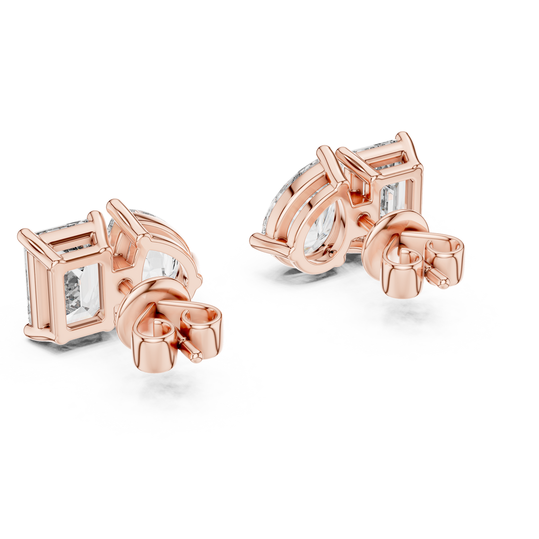 Dual Brilliance Emerald & Pear Lab-Grown Diamond Stud Earrings