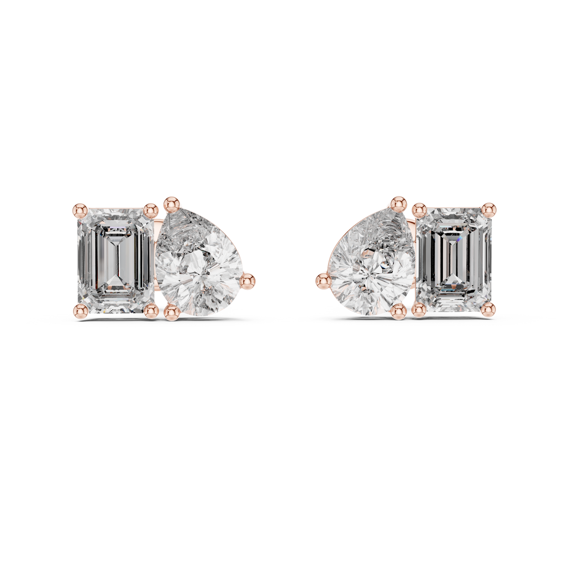 Dual Brilliance Emerald & Pear Lab-Grown Diamond Stud Earrings