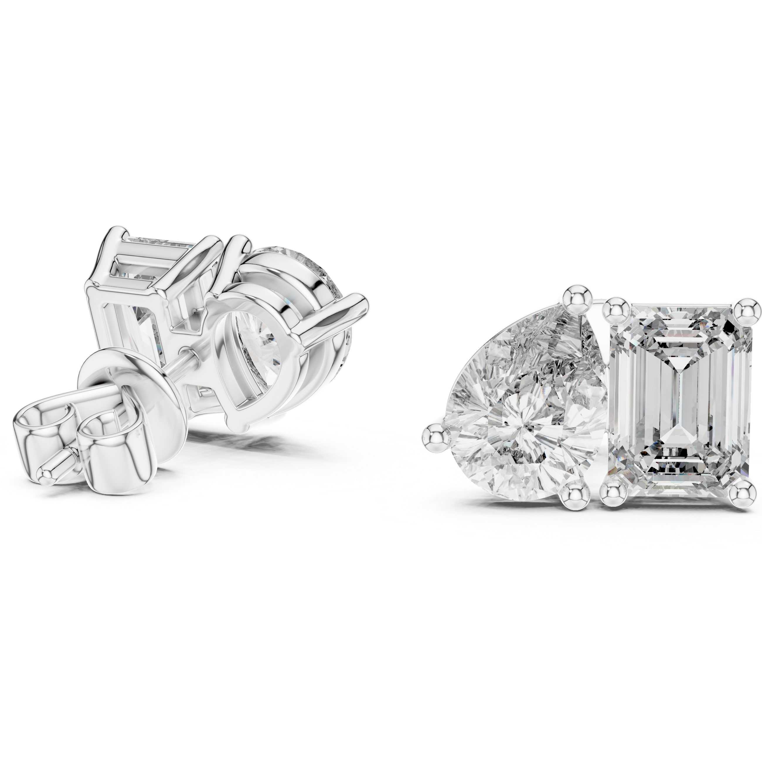 Dual Brilliance Emerald & Pear Lab-Grown Diamond Stud Earrings