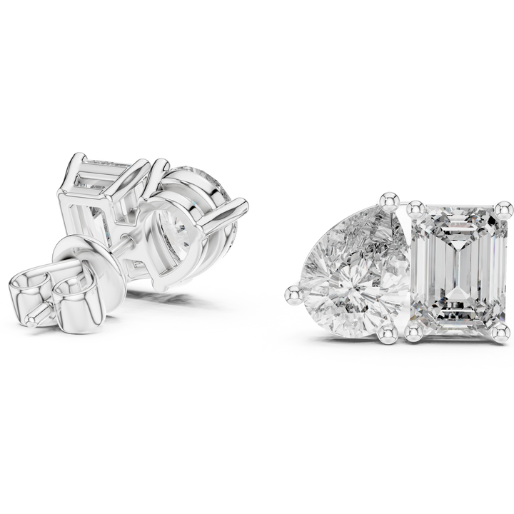 Dual Brilliance Emerald & Pear Lab-Grown Diamond Stud Earrings