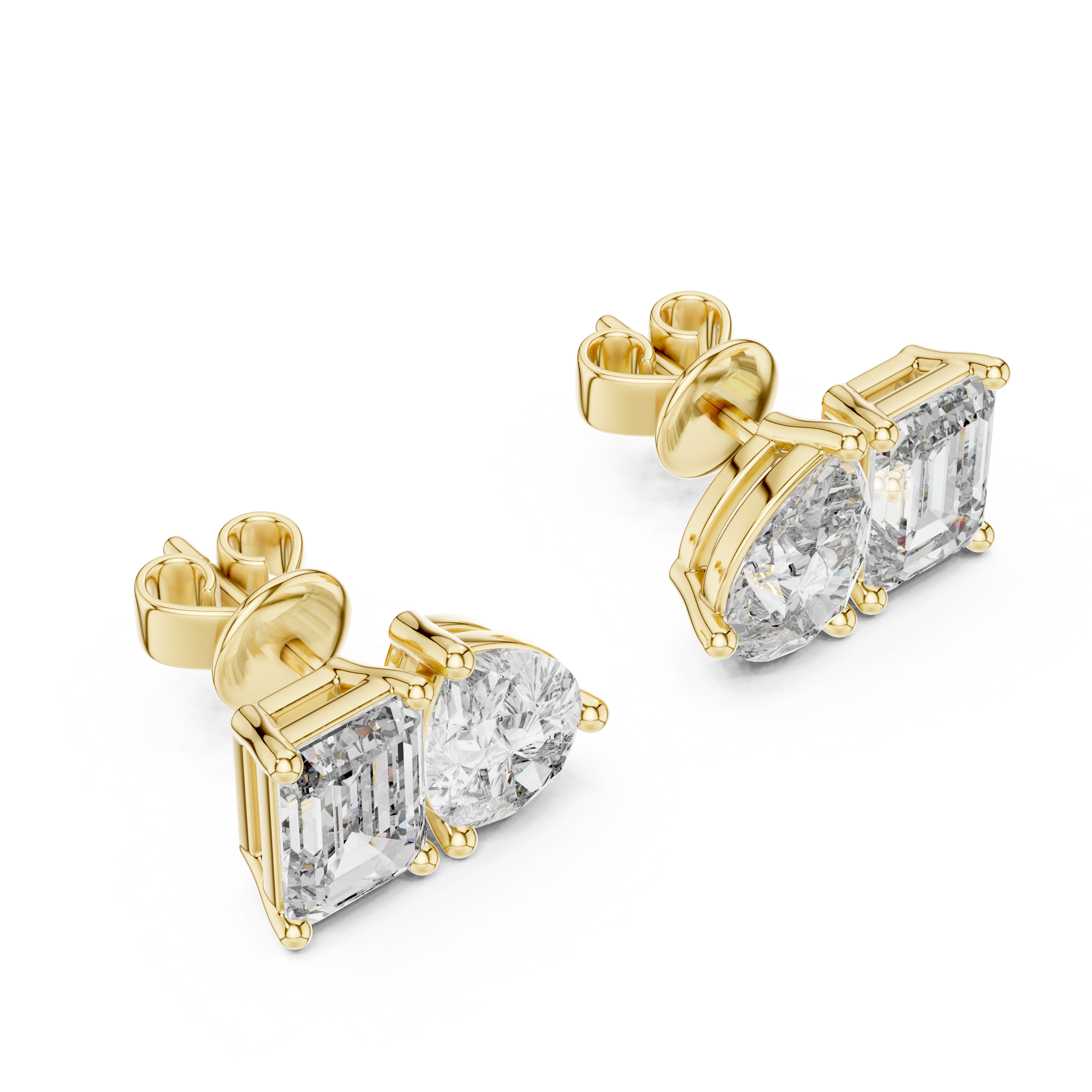 Dual Brilliance Emerald & Pear Lab-Grown Diamond Stud Earrings