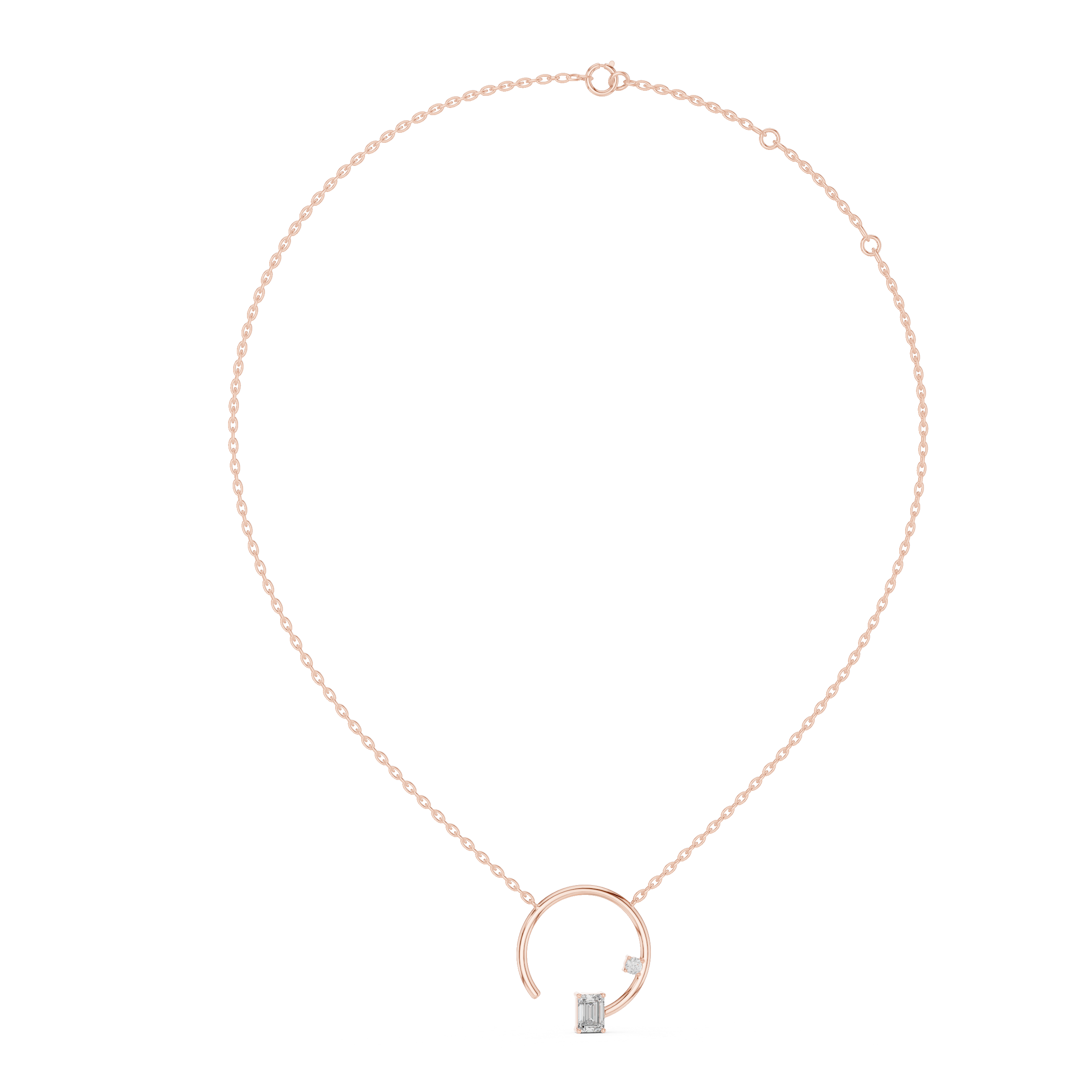 Open Circle Necklace with Baguette & Accent Stone