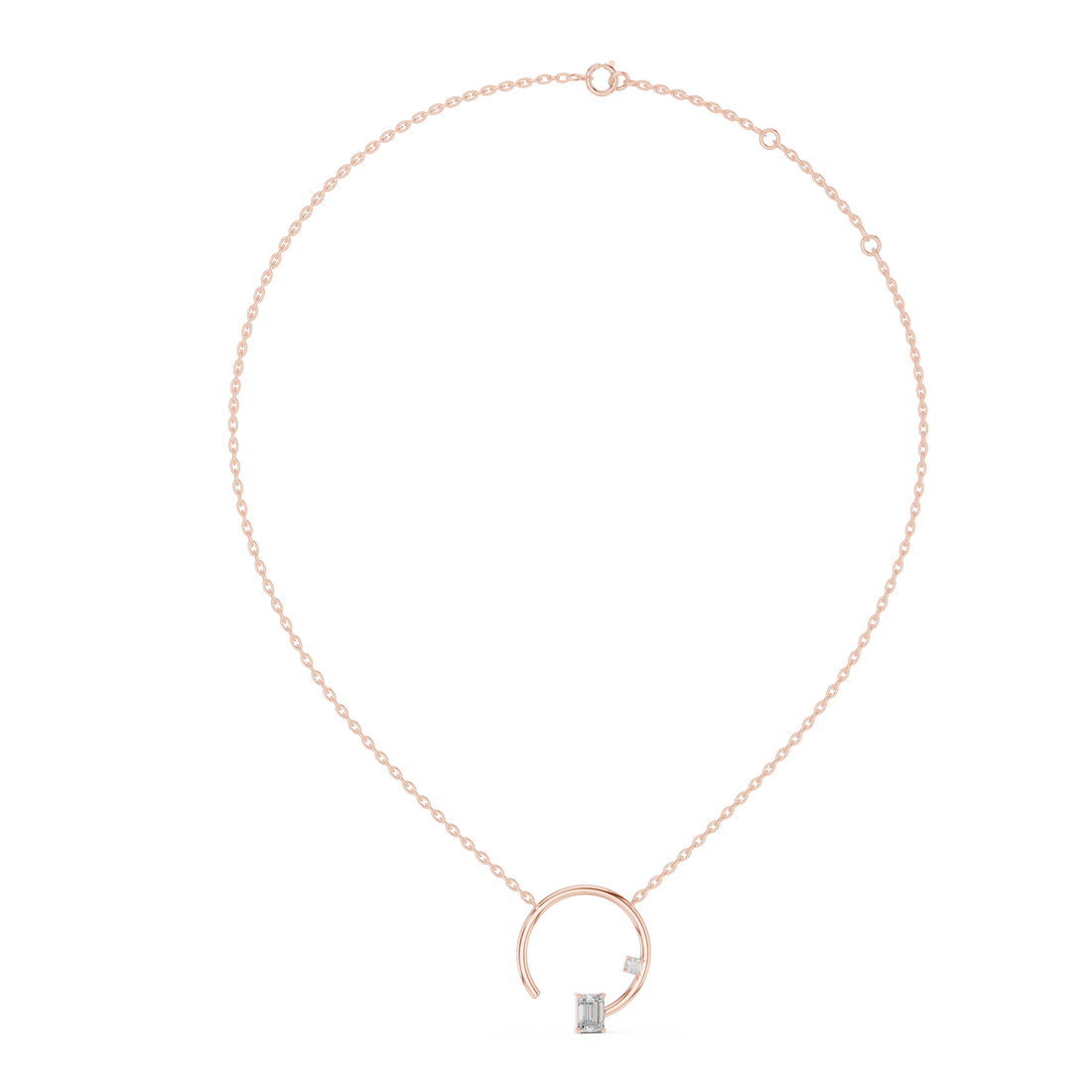 Open Circle Necklace with Baguette & Accent Stone