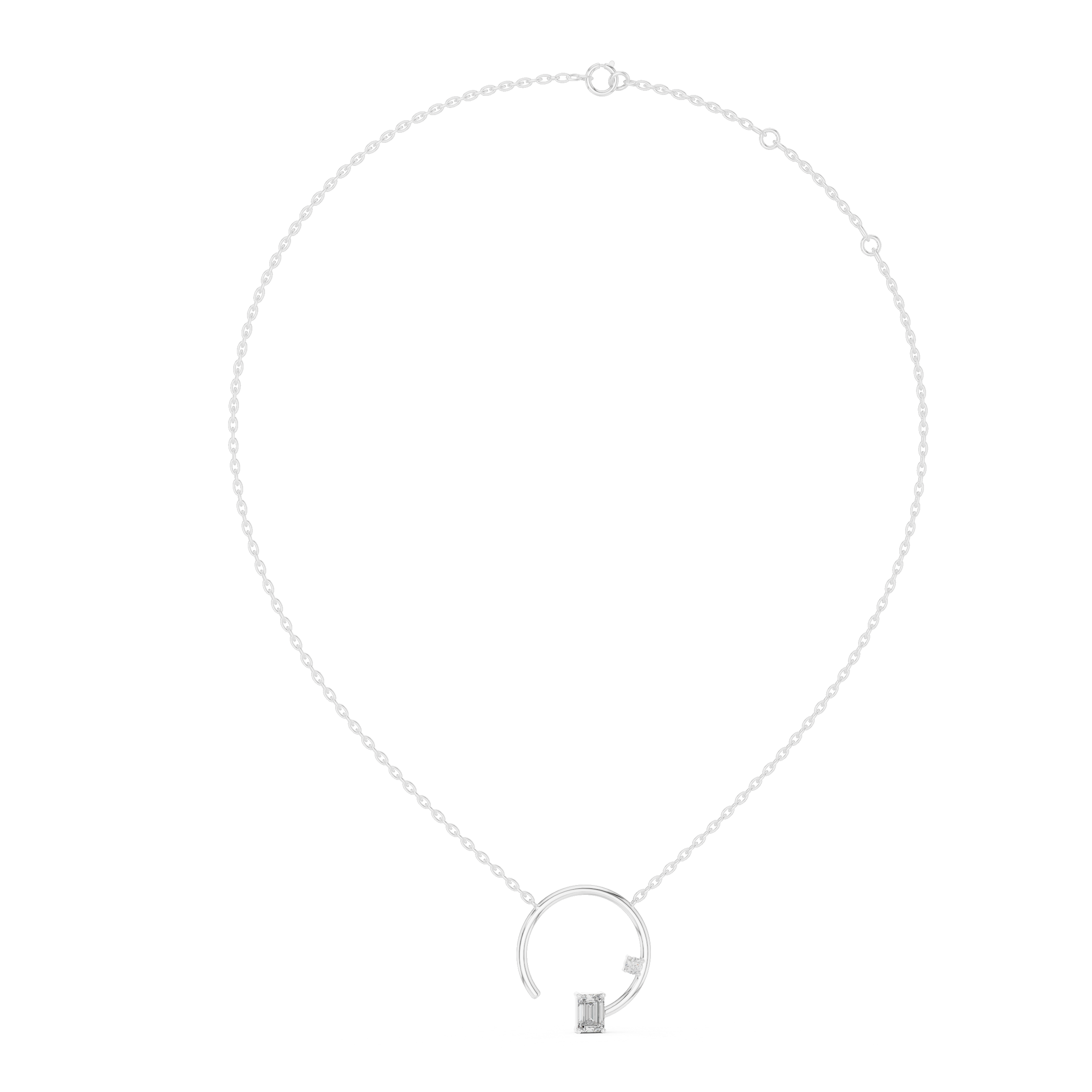 Open Circle Necklace with Baguette & Accent Stone