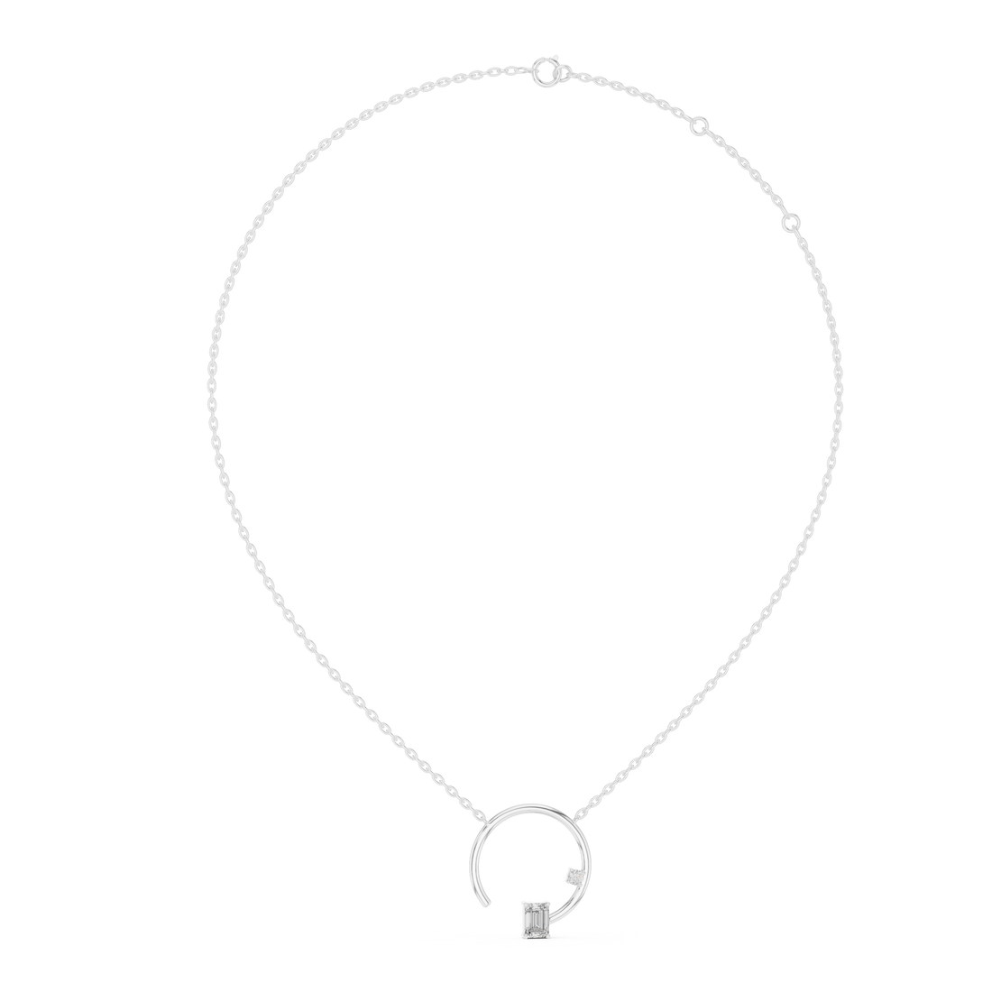 Open Circle Necklace with Baguette & Accent Stone
