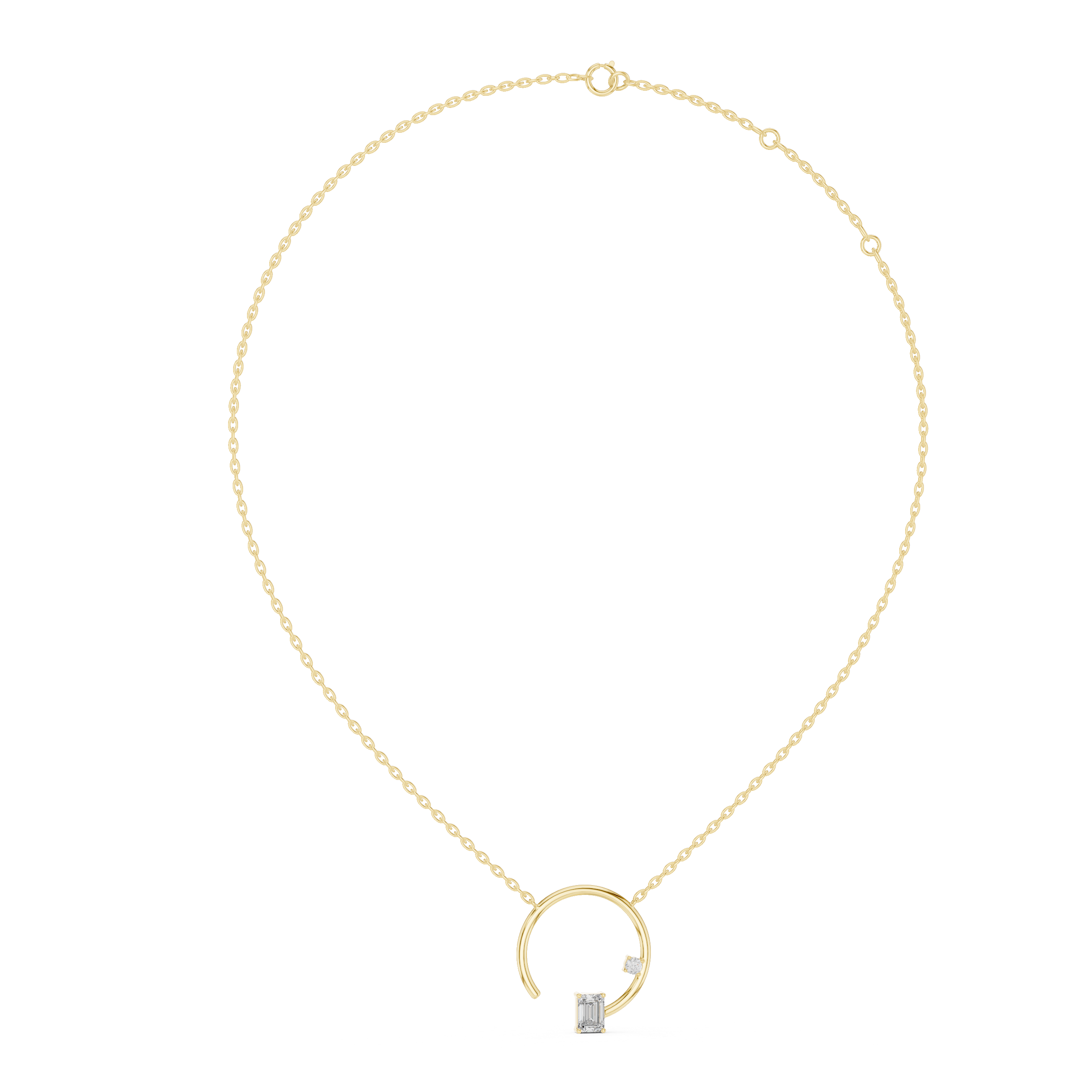 Open Circle Necklace with Baguette & Accent Stone