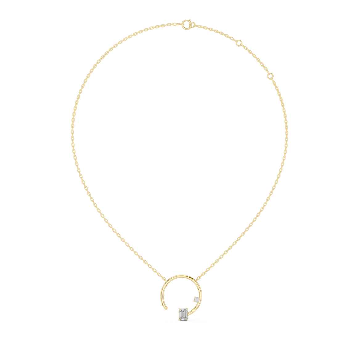 Open Circle Necklace with Baguette & Accent Stone