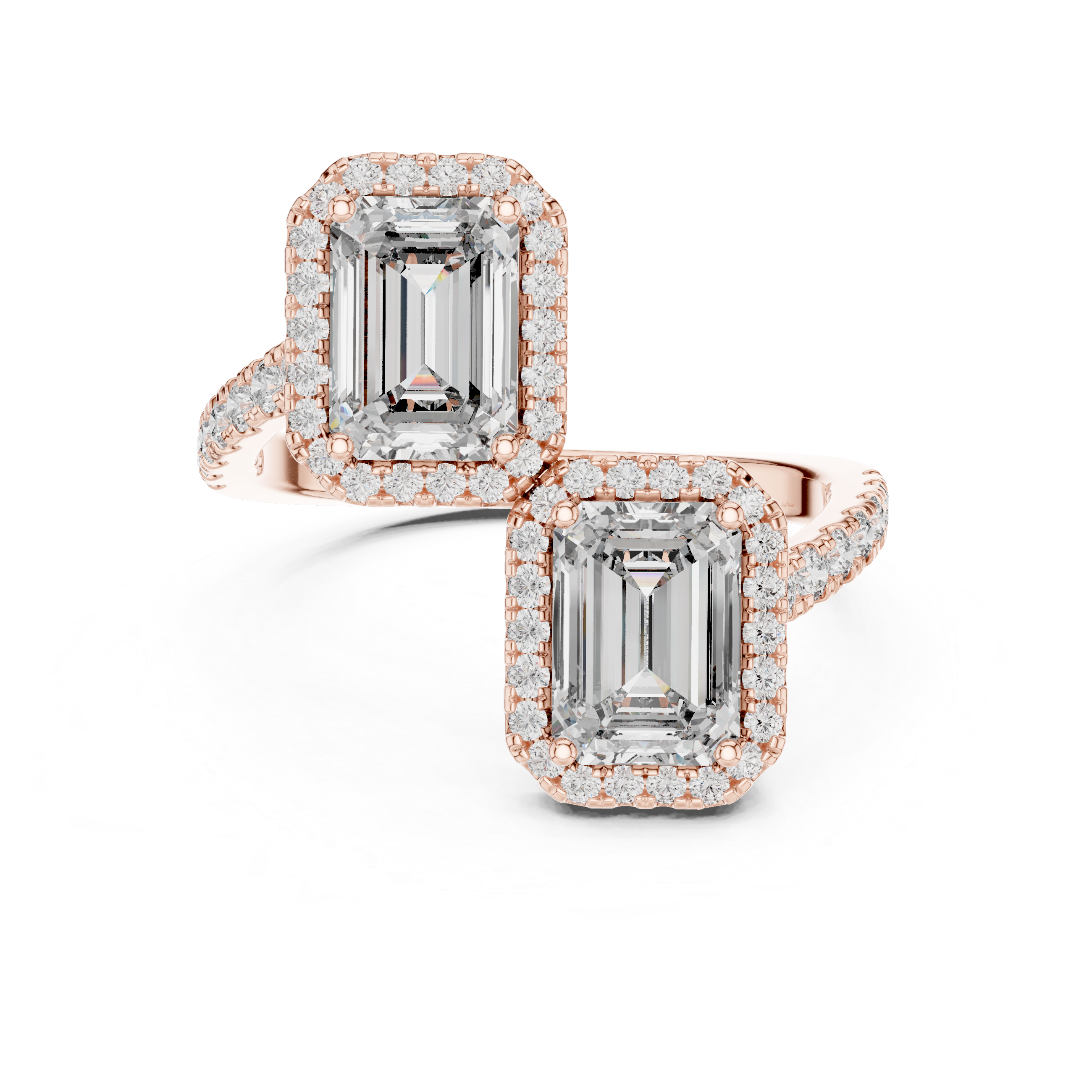 Emerald-Cut Halo Lab-Grown Diamond Ring with Pavé Band
