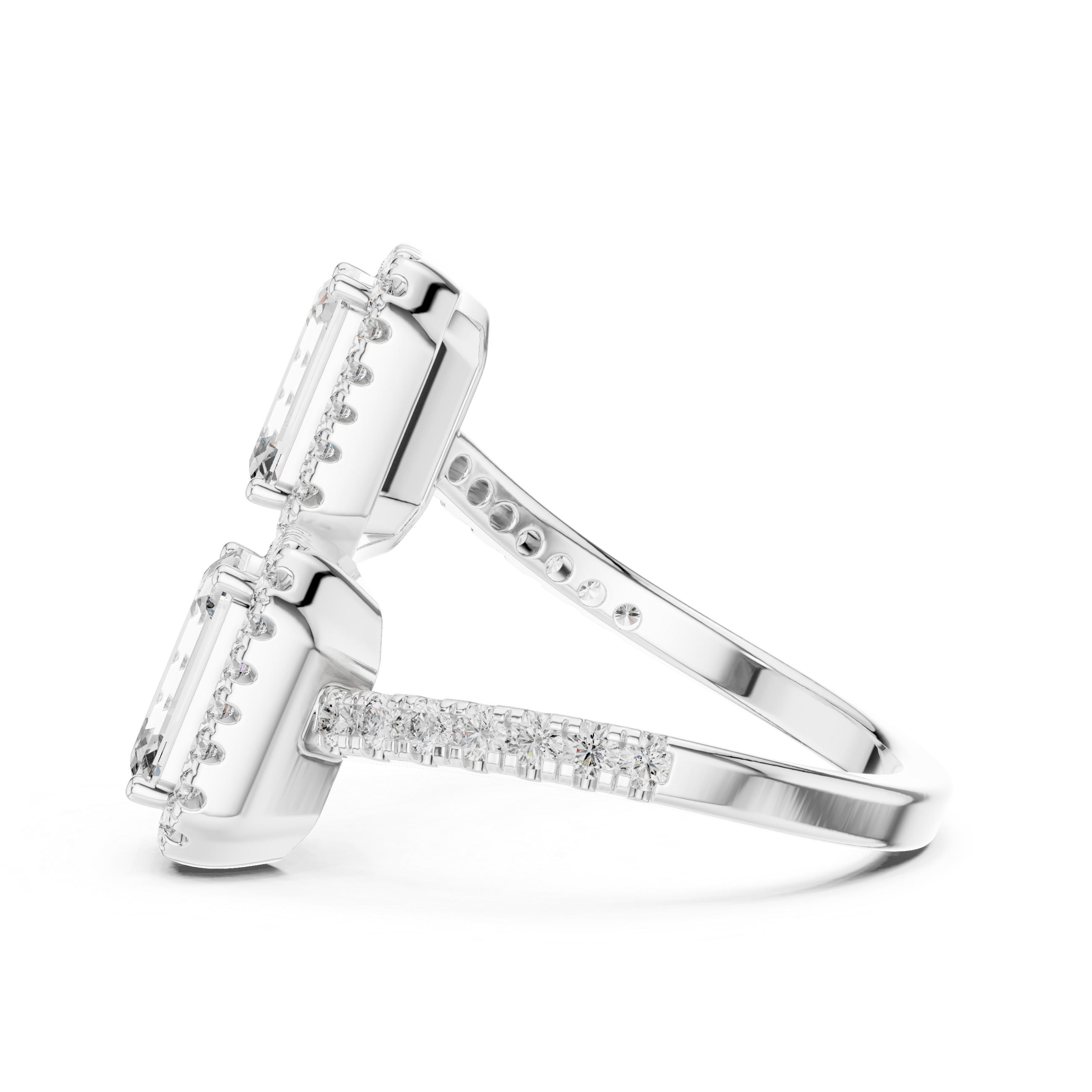 Emerald-Cut Halo Lab-Grown Diamond Ring with Pavé Band