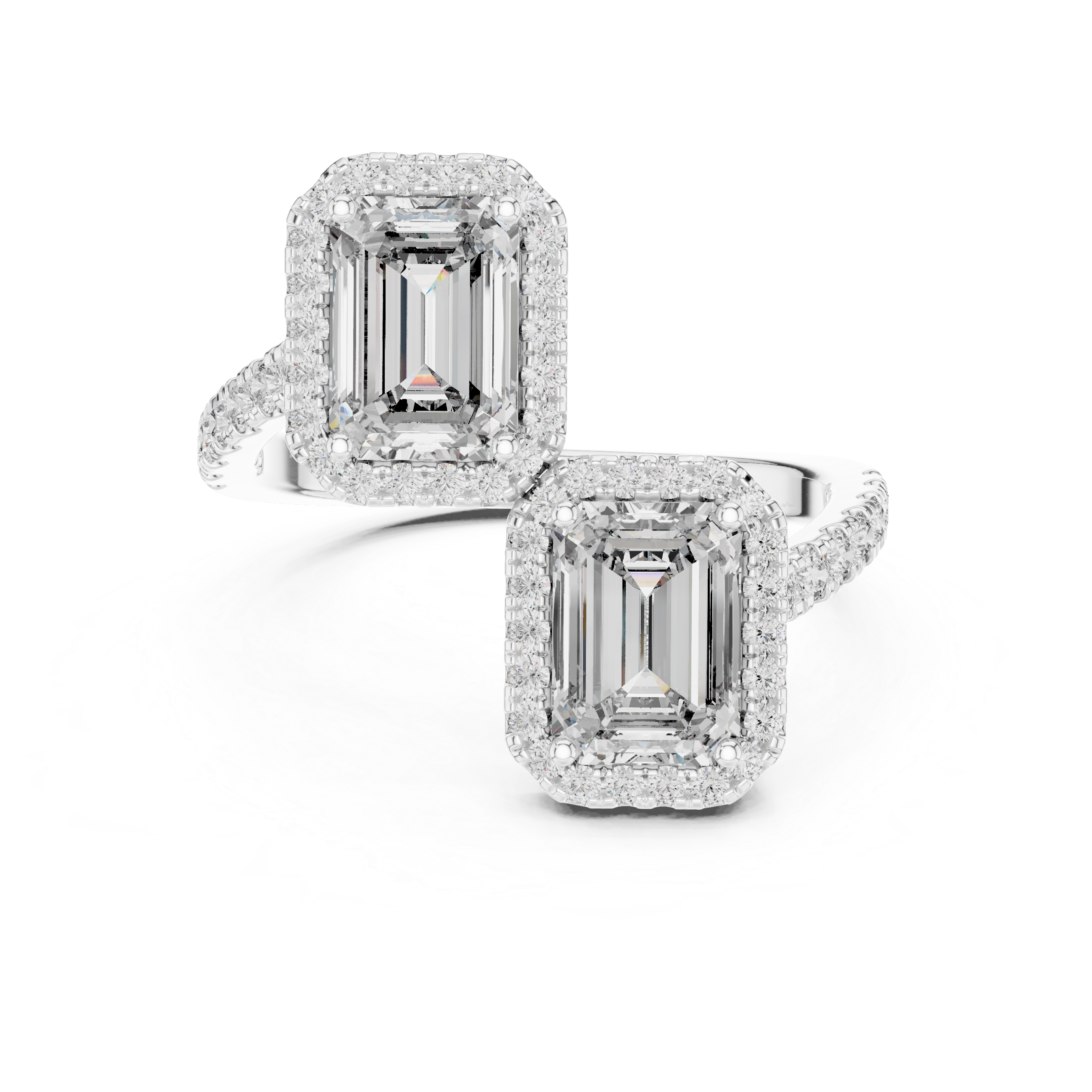 Emerald-Cut Halo Lab-Grown Diamond Ring with Pavé Band