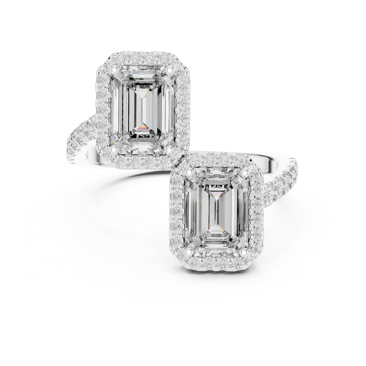Emerald-Cut Halo Lab-Grown Diamond Ring with Pavé Band