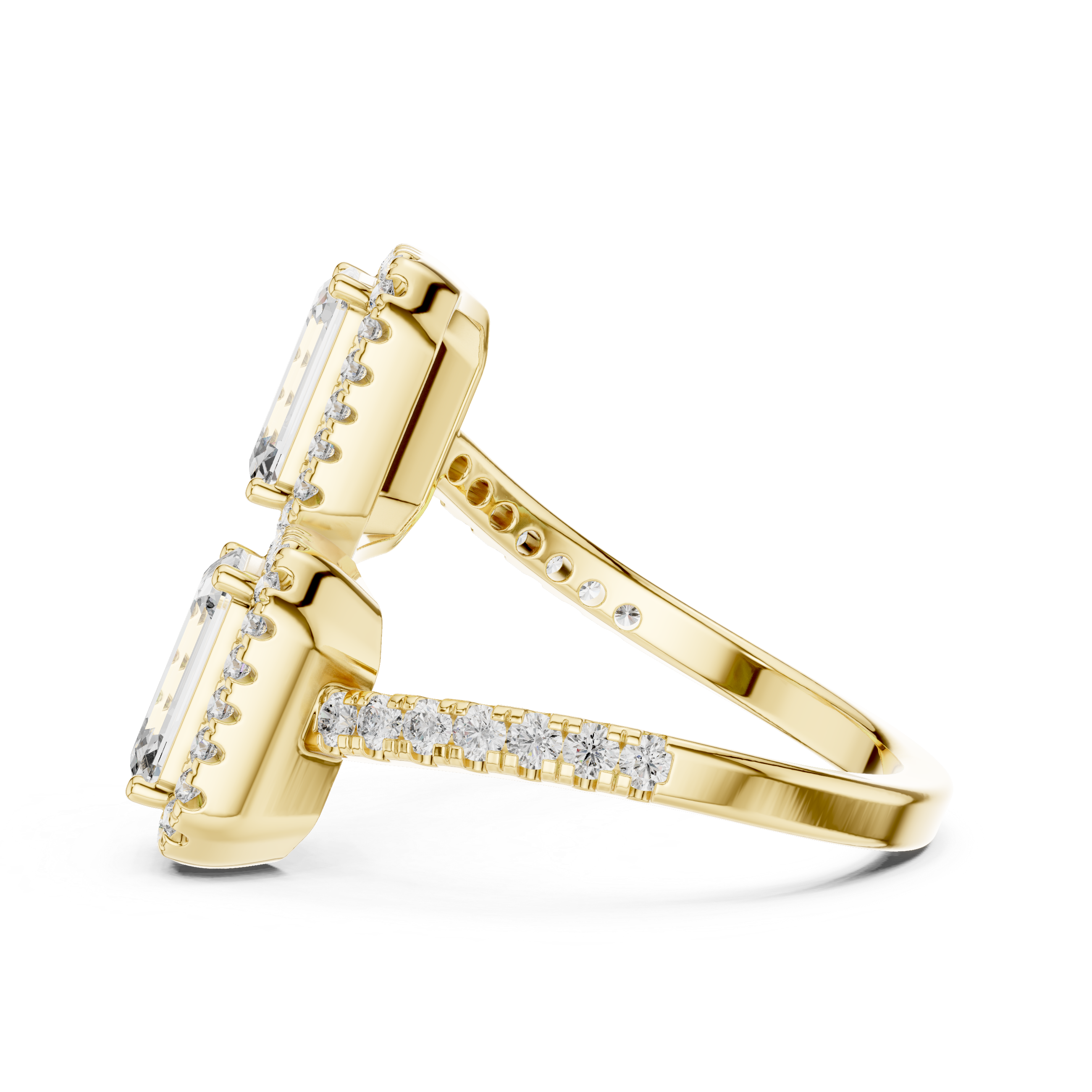 Emerald-Cut Halo Lab-Grown Diamond Ring with Pavé Band