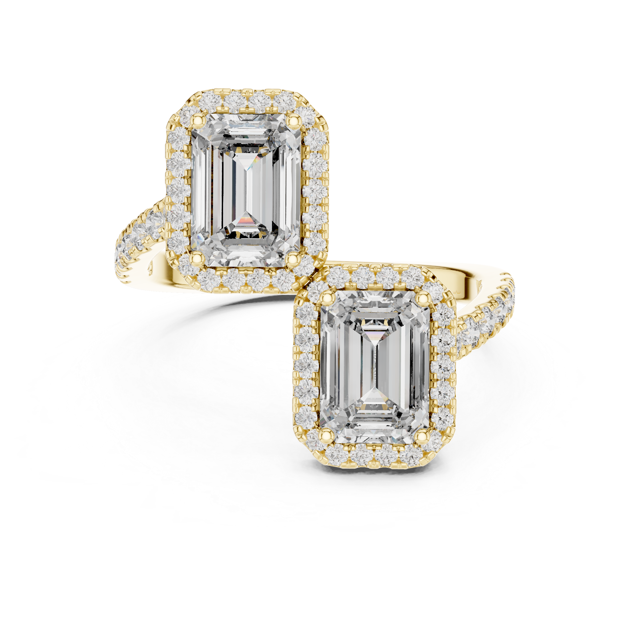 Emerald-Cut Halo Lab-Grown Diamond Ring with Pavé Band