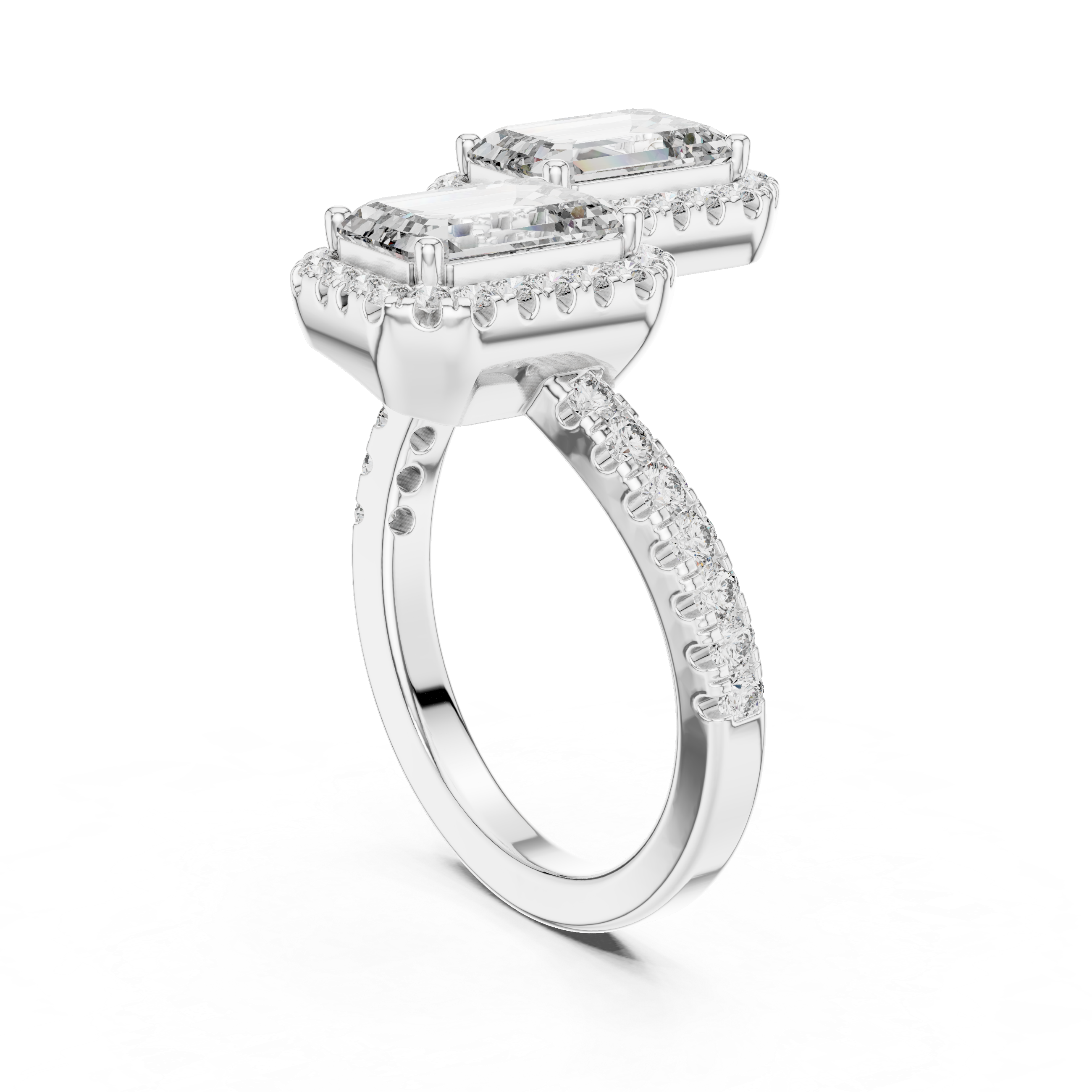 Emerald-Cut Halo Lab-Grown Diamond Ring with Pavé Band