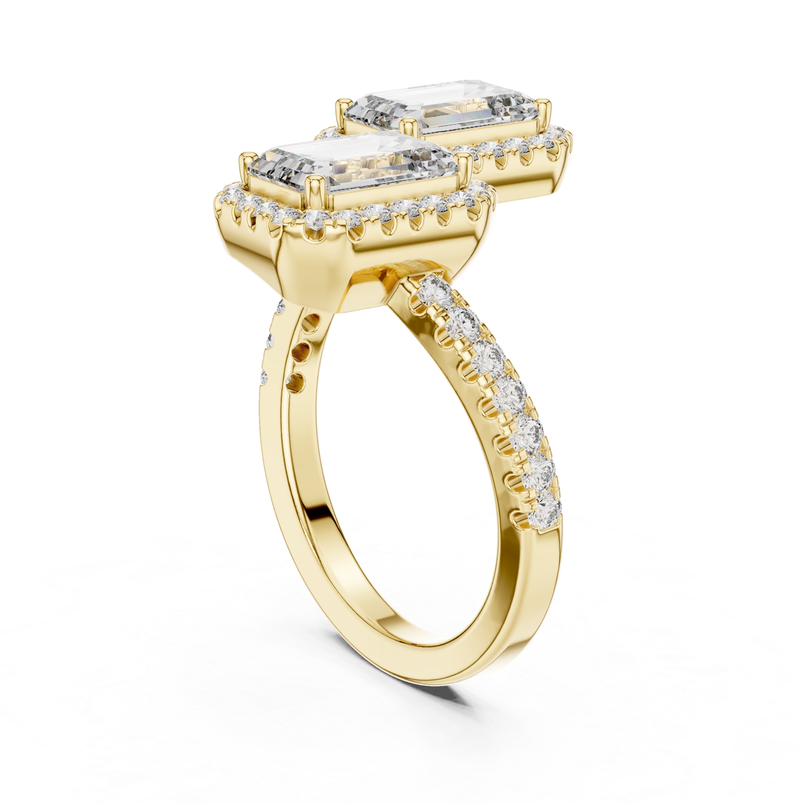 Emerald-Cut Halo Lab-Grown Diamond Ring with Pavé Band