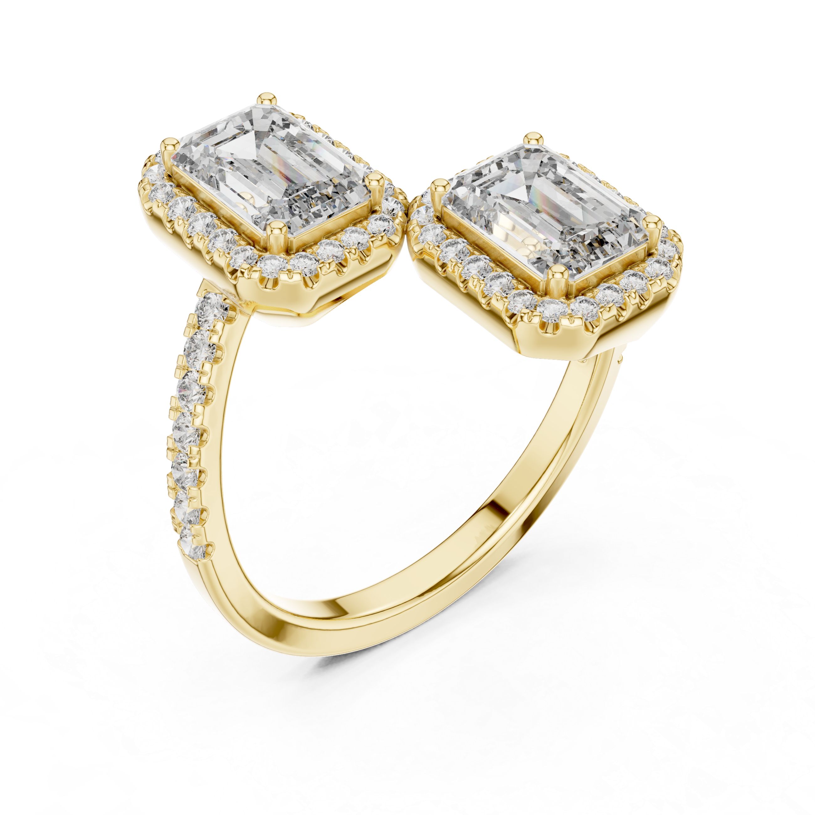 Emerald-Cut Halo Lab-Grown Diamond Ring with Pavé Band