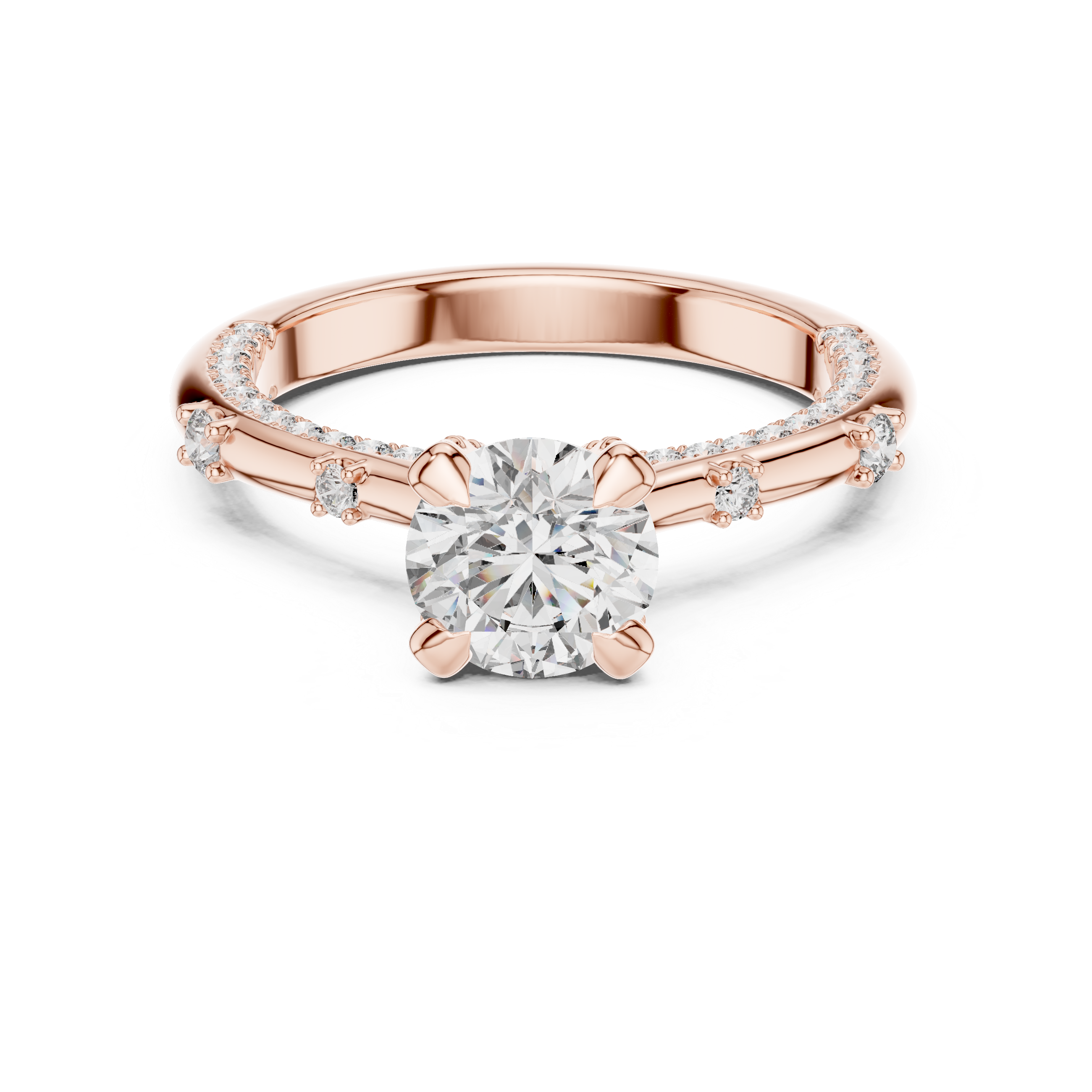 Round Solitaire Lab-Grown Diamond Ring with Pavé Accents