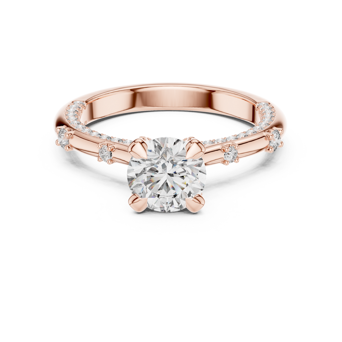 Round Solitaire Lab-Grown Diamond Ring with Pavé Accents