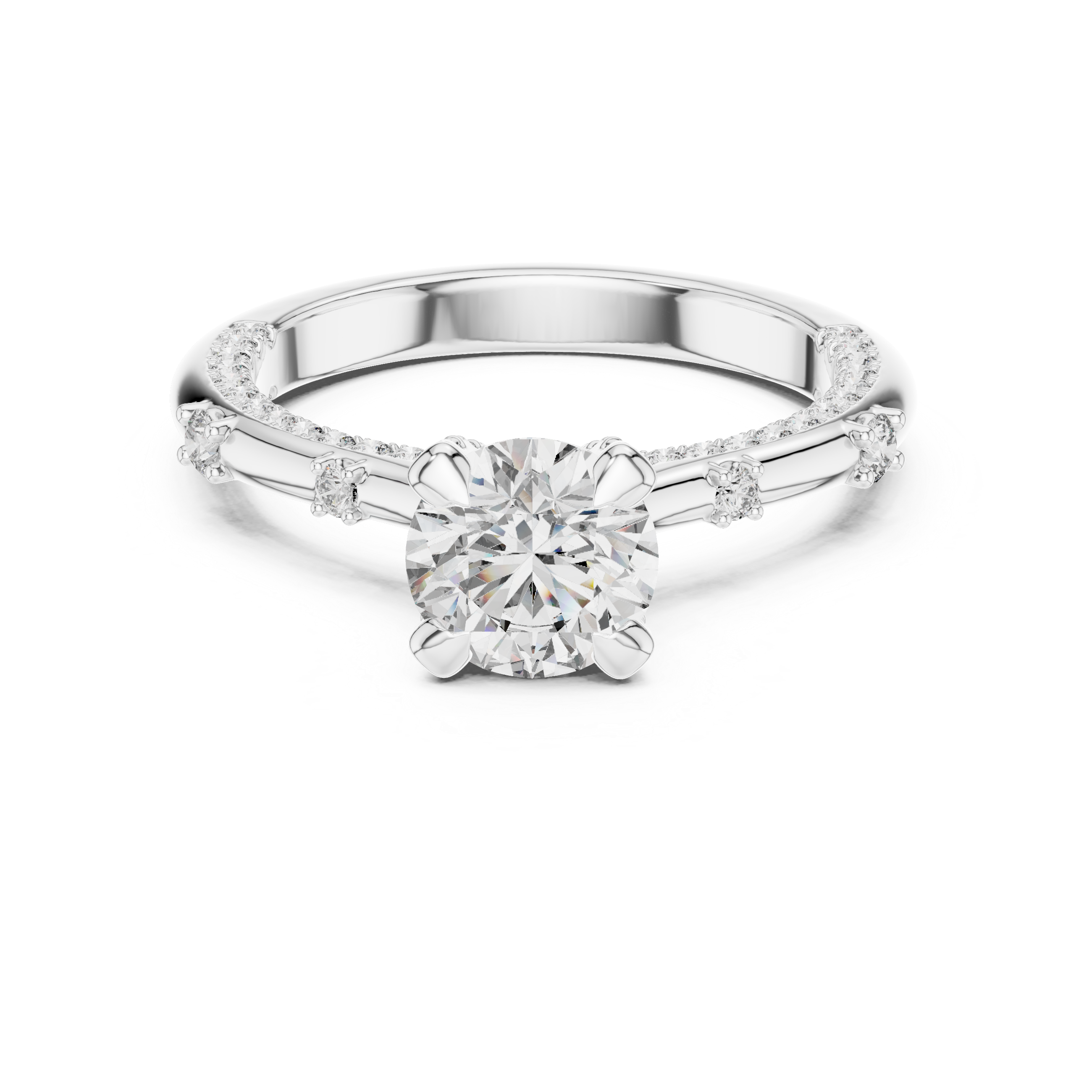 Round Solitaire Lab-Grown Diamond Ring with Pavé Accents