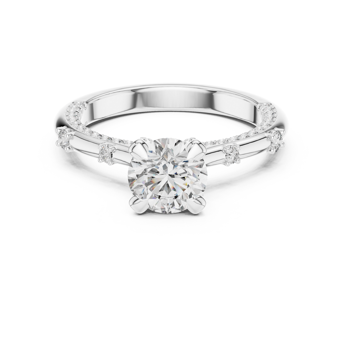 Round Solitaire Lab-Grown Diamond Ring with Pavé Accents