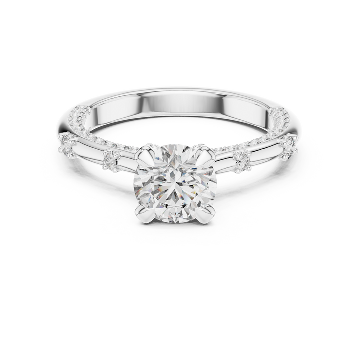 Round Solitaire Lab-Grown Diamond Ring with Pavé Accents