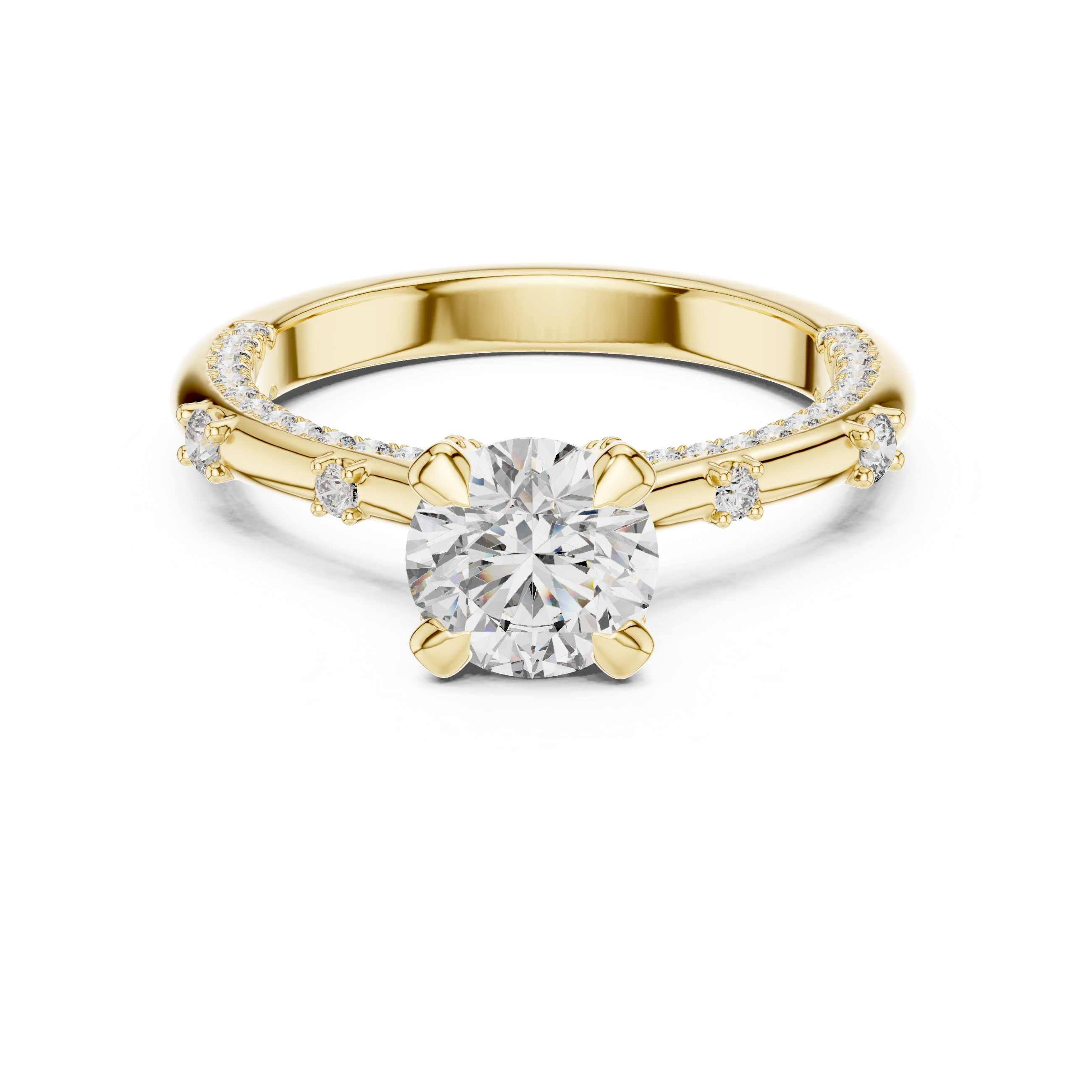 Round Solitaire Lab-Grown Diamond Ring with Pavé Accents