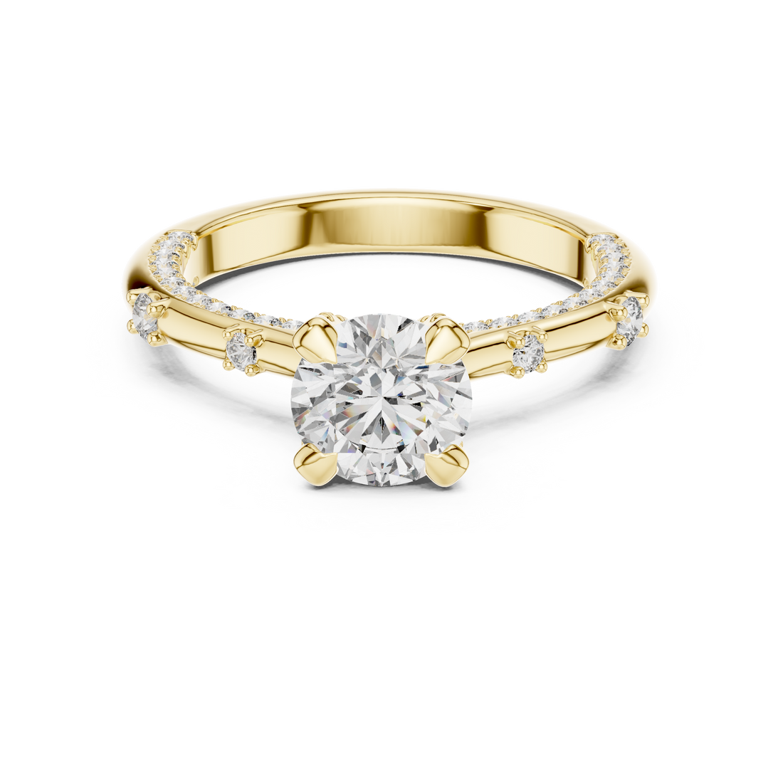 Round Solitaire Lab-Grown Diamond Ring with Pavé Accents