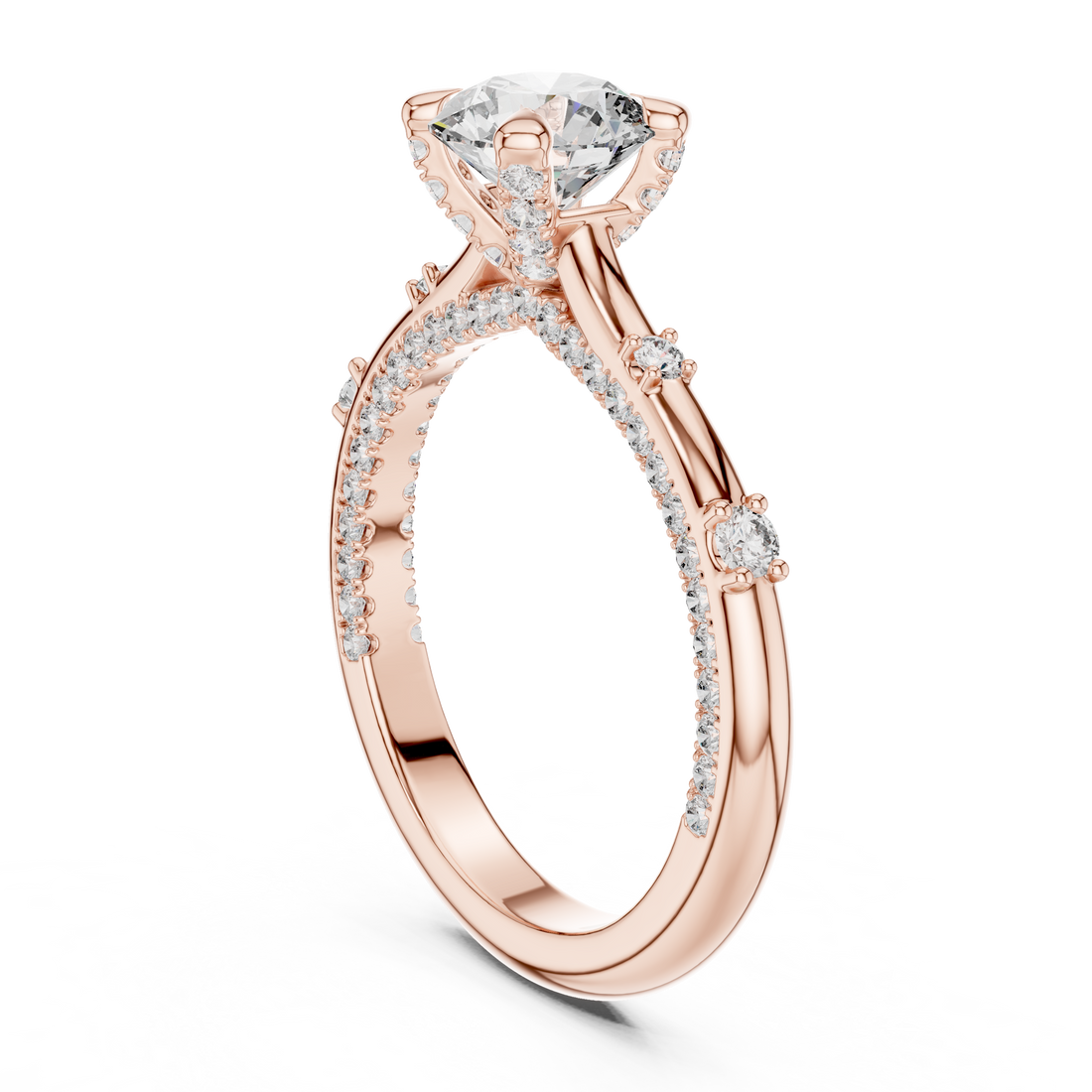 Round Solitaire Lab-Grown Diamond Ring with Pavé Accents
