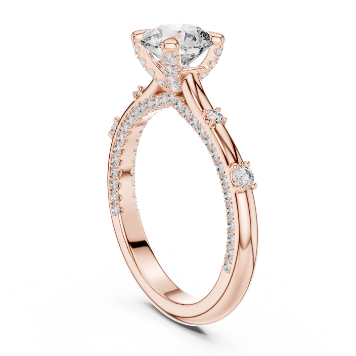 Round Solitaire Lab-Grown Diamond Ring with Pavé Accents