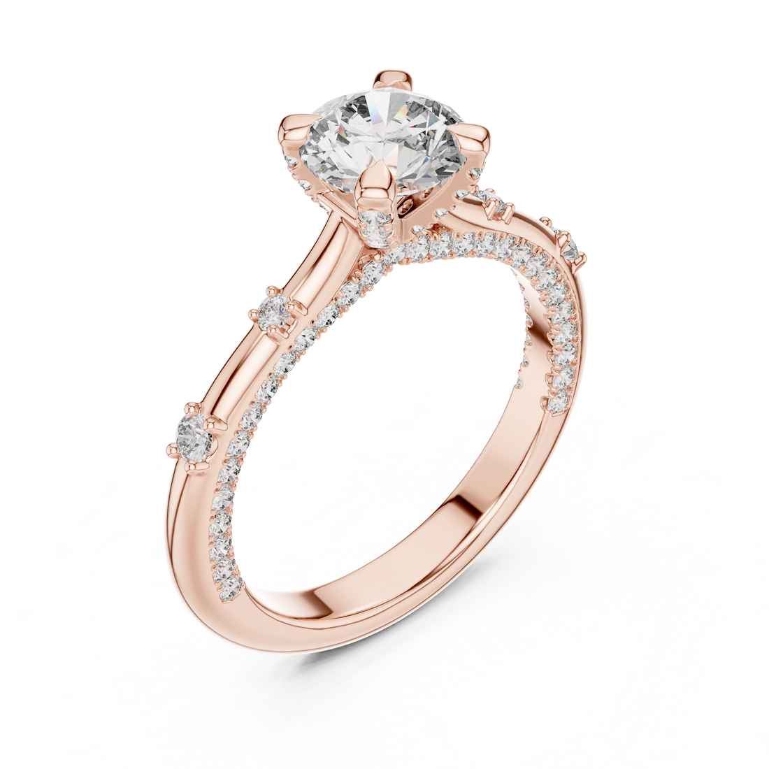 Round Solitaire Lab-Grown Diamond Ring with Pavé Accents
