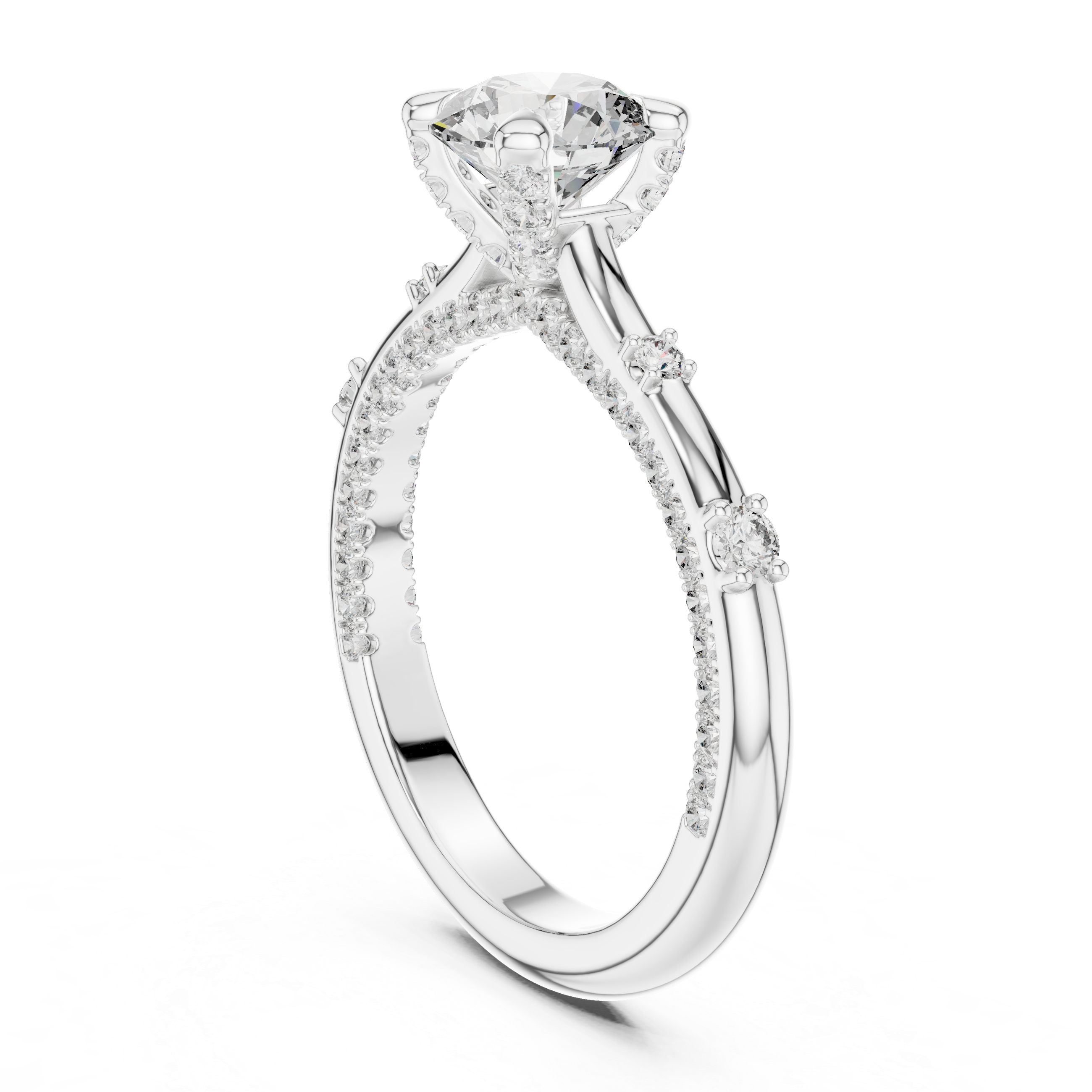 Round Solitaire Lab-Grown Diamond Ring with Pavé Accents