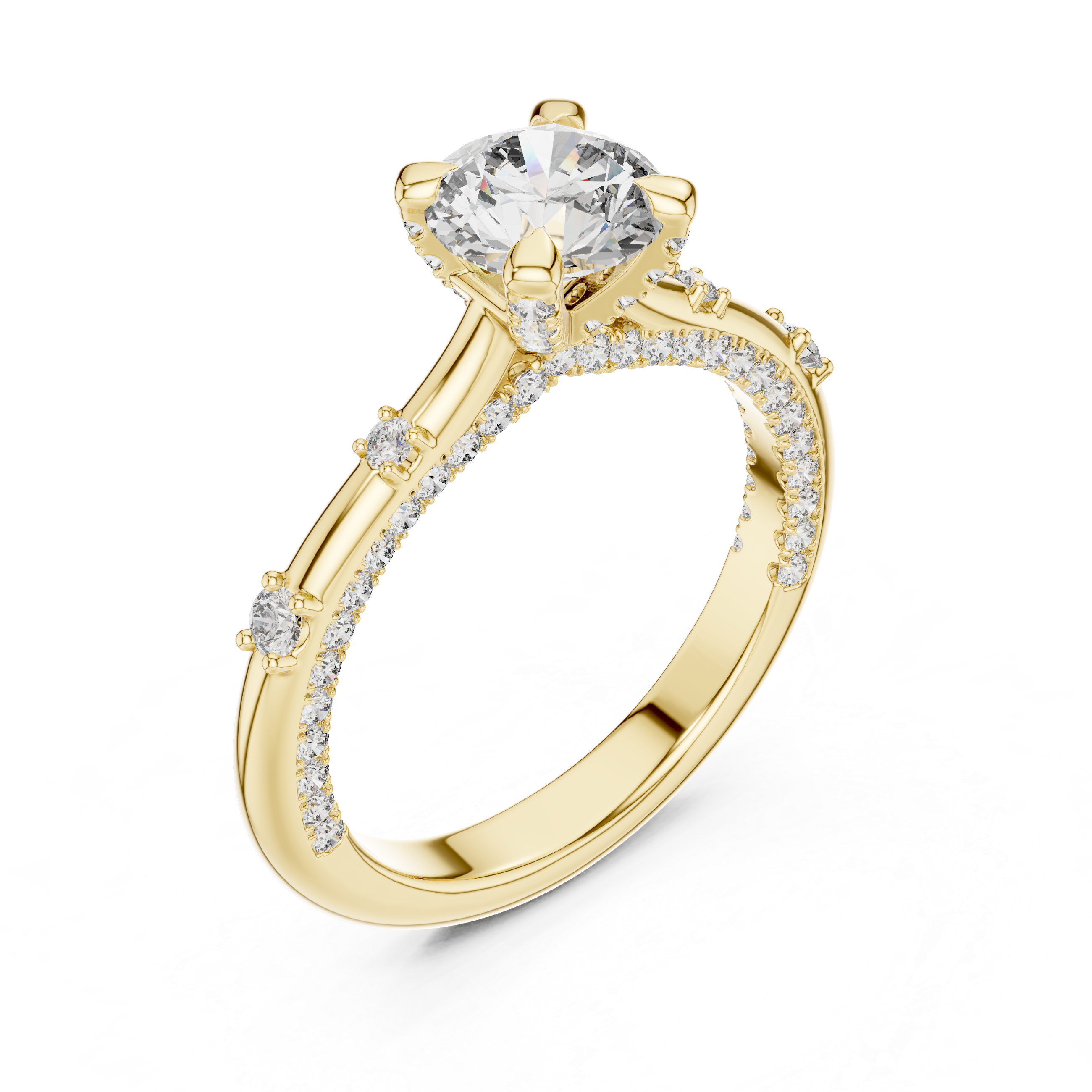 Round Solitaire Lab-Grown Diamond Ring with Pavé Accents
