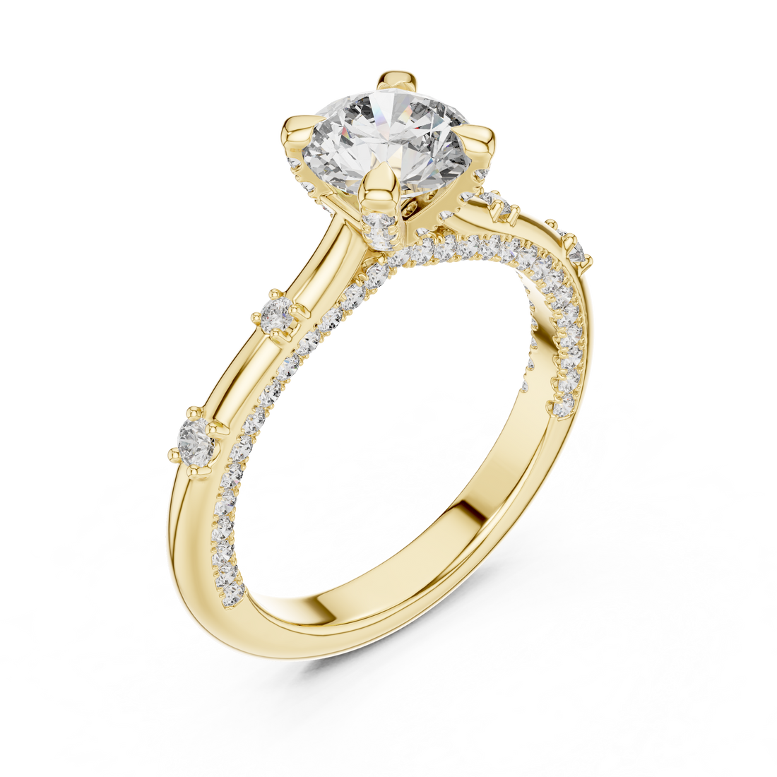 Round Solitaire Lab-Grown Diamond Ring with Pavé Accents