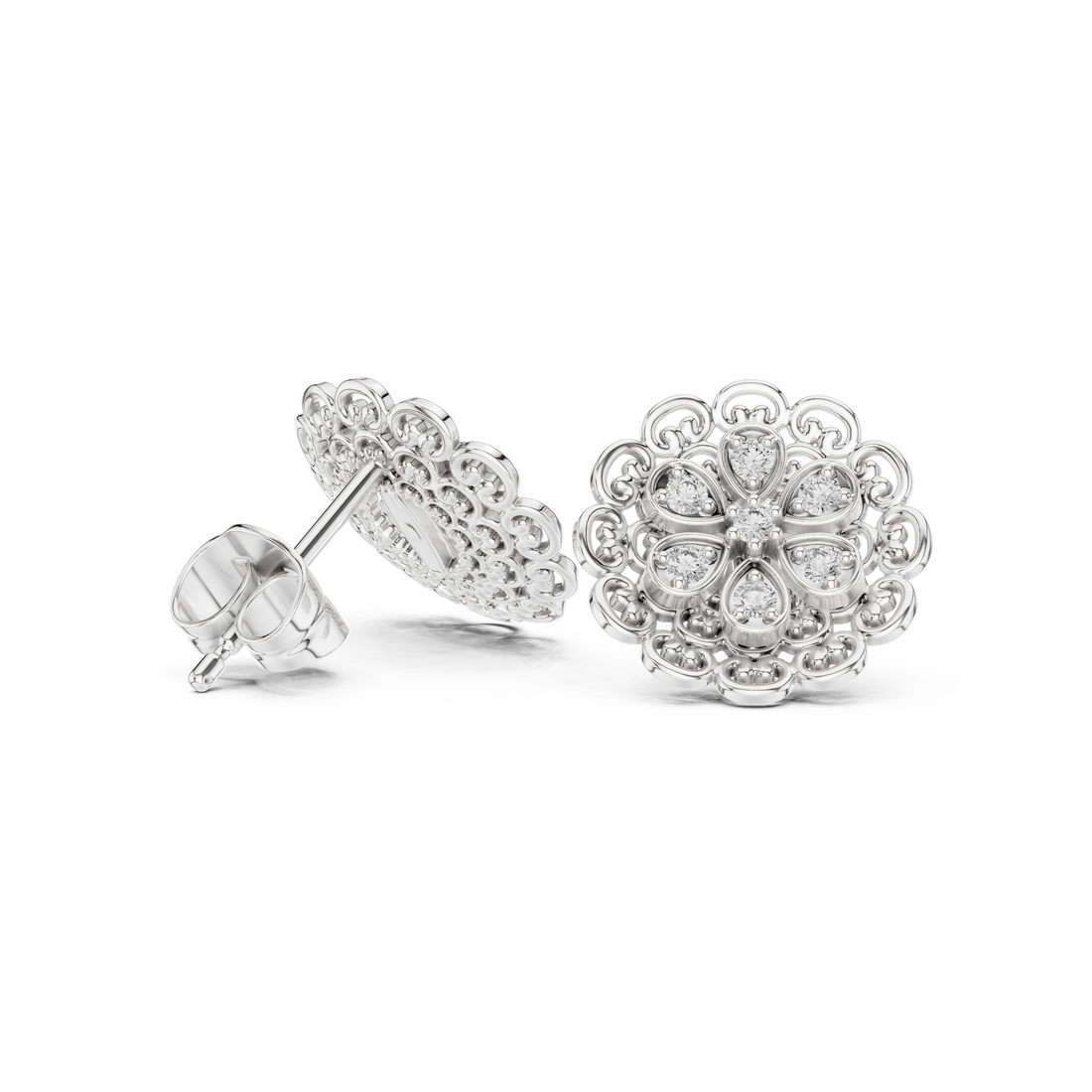 Floral Halo Lab-Grown Diamond Stud Earrings