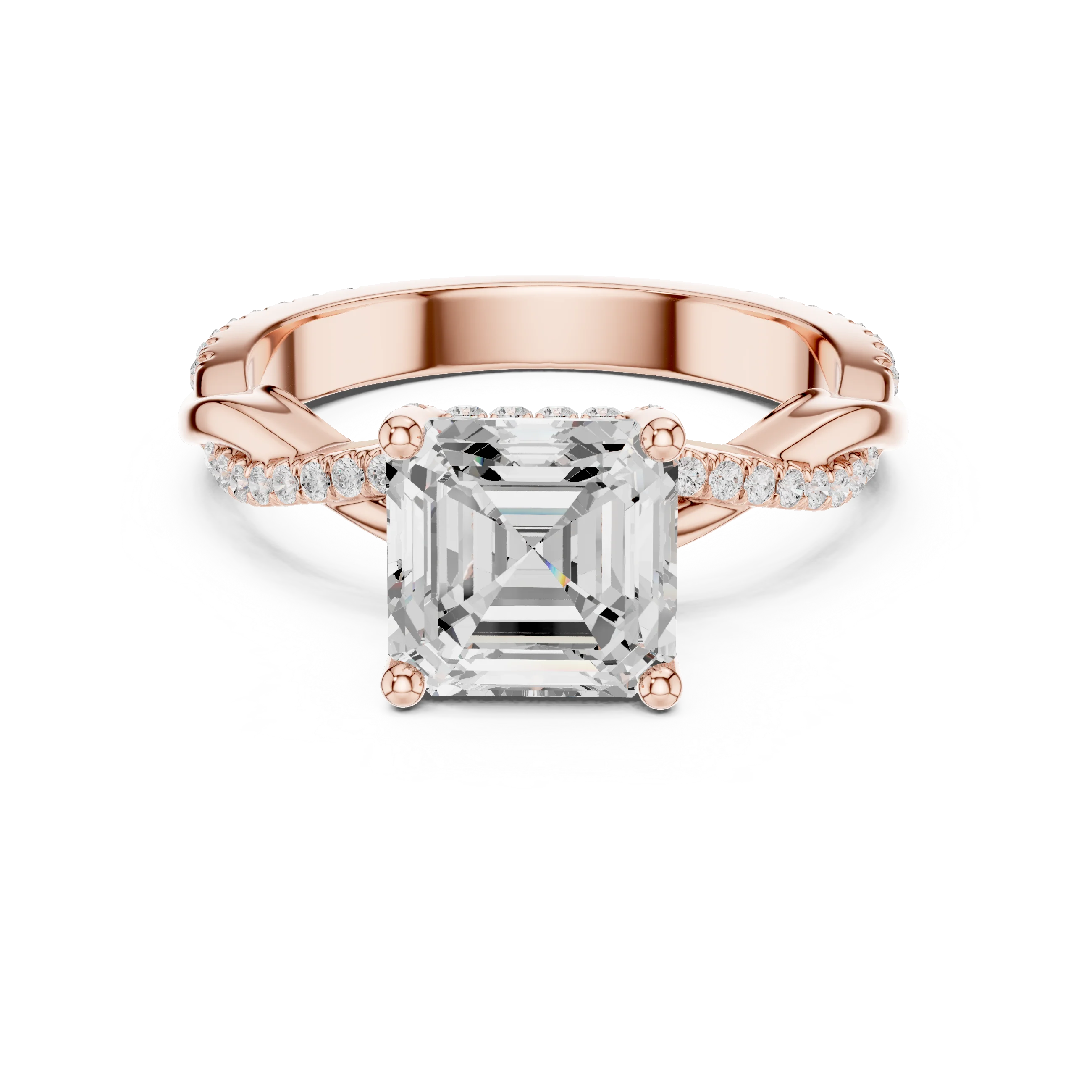 Asscher diamond ring in rose gold with twisted vine pave band and lab-grown diamond – Australia