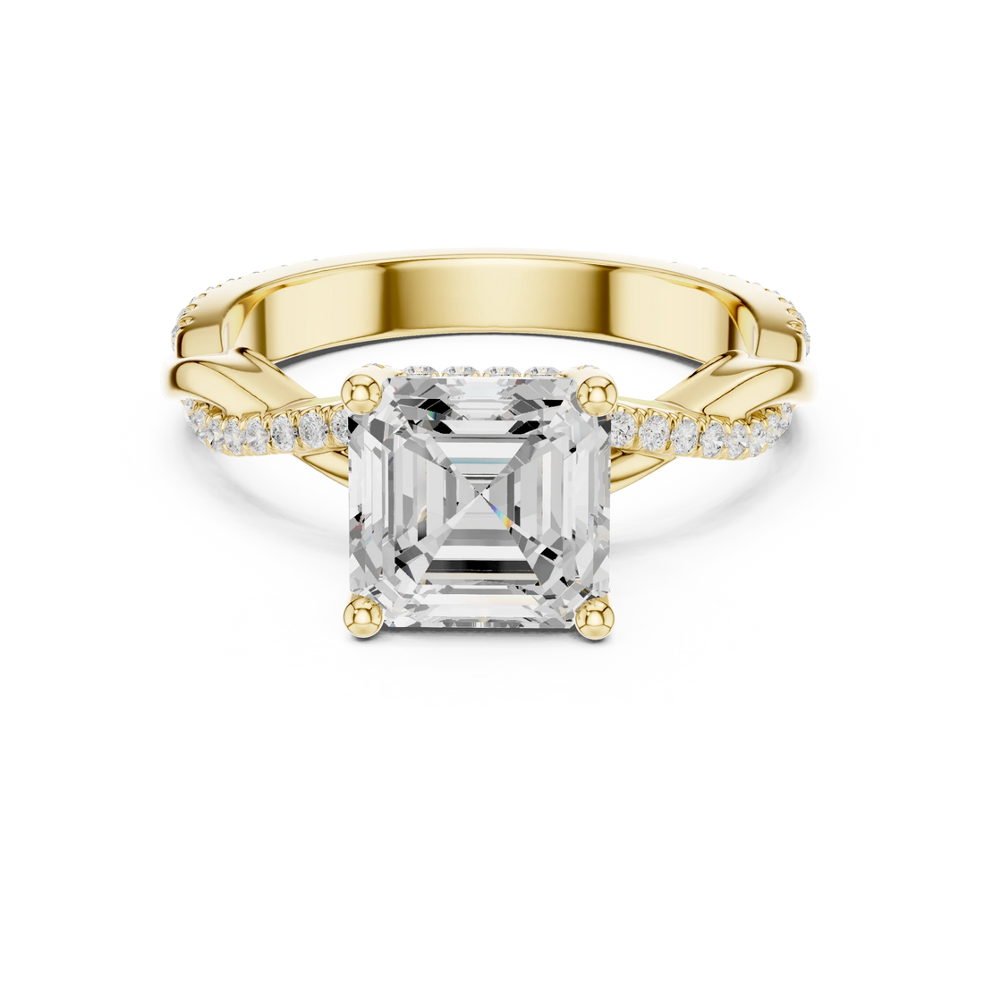 Asscher diamond ring in yellow gold with twisted vine pave band and lab-grown diamond – Australia