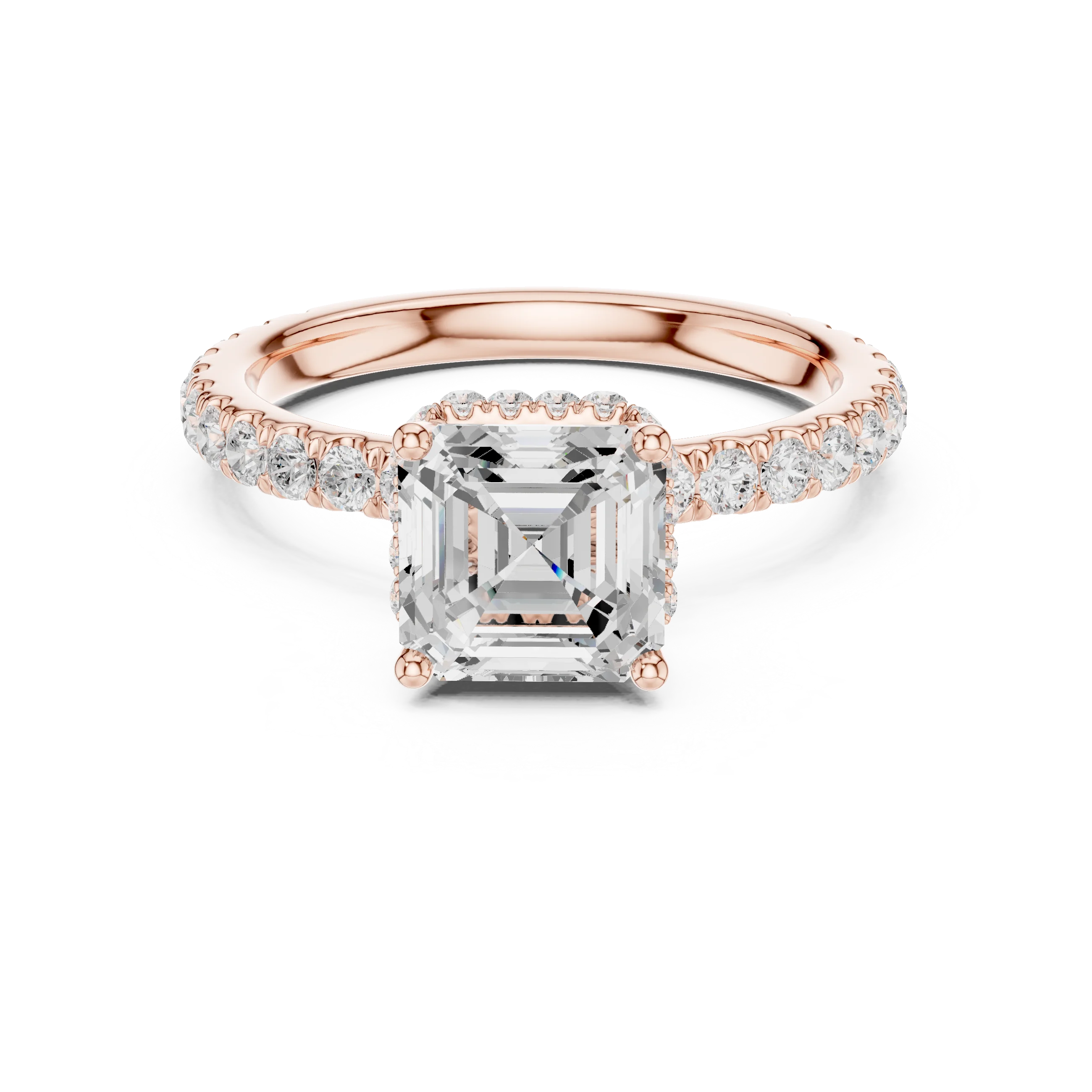 Asscher hidden halo ring in rose gold with pave diamond band and lab-grown diamond – Australia